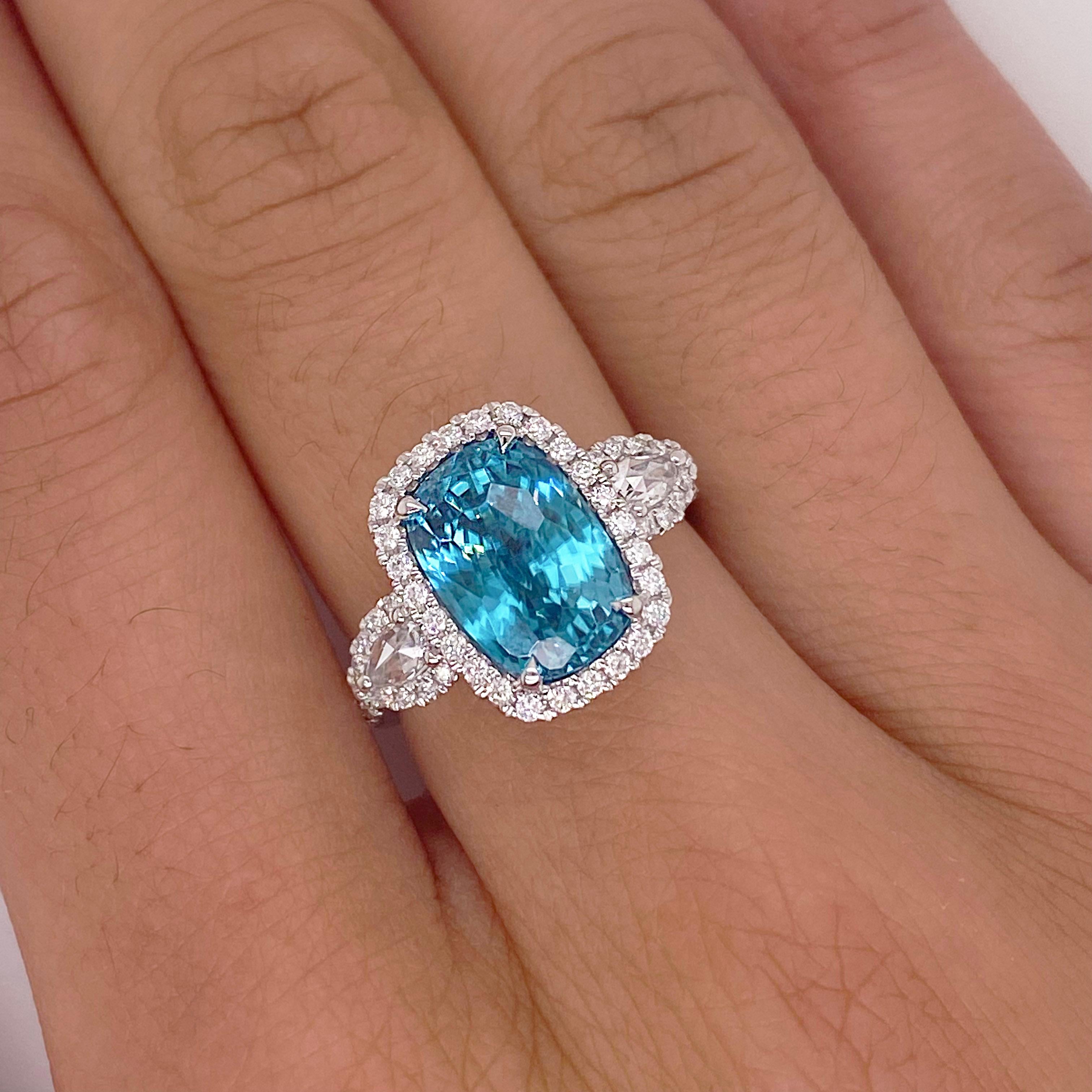 For Sale:  Rare Blue Zircon Ring, 8.01 Ct Blue Zircon with Diamond Halo, Blue Zircon Ring 4
