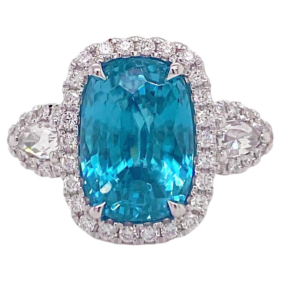 For Sale:  Rare Blue Zircon Ring, 8.01 Ct Blue Zircon with Diamond Halo, Blue Zircon Ring