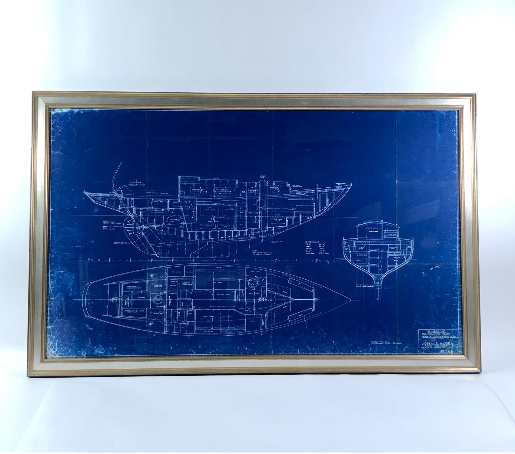 Outstanding original blueprint from John G. Alden, Naval Architects of Boston. Alden is where the 