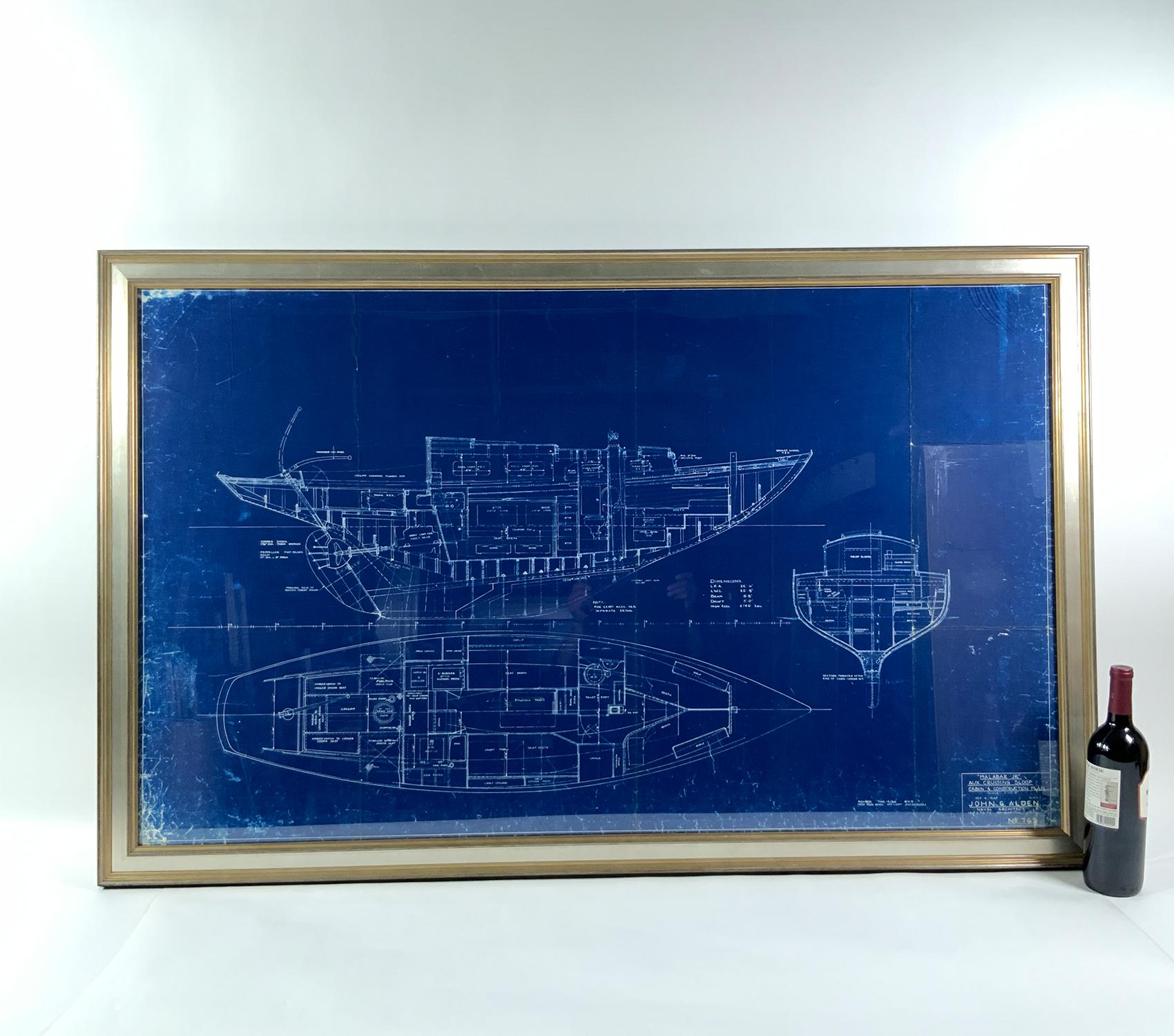 North American Rare Blueprint of Yacht Malabar Jr For Sale