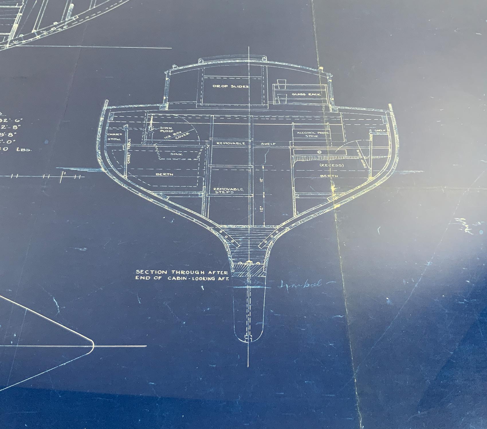 Paper Rare Blueprint of Yacht Malabar Jr For Sale