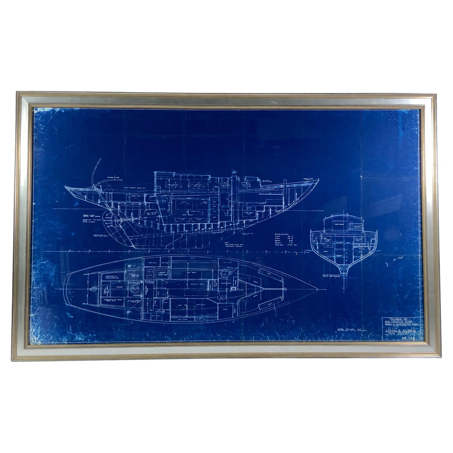 Rare Blueprint of Yacht Malabar Jr For Sale