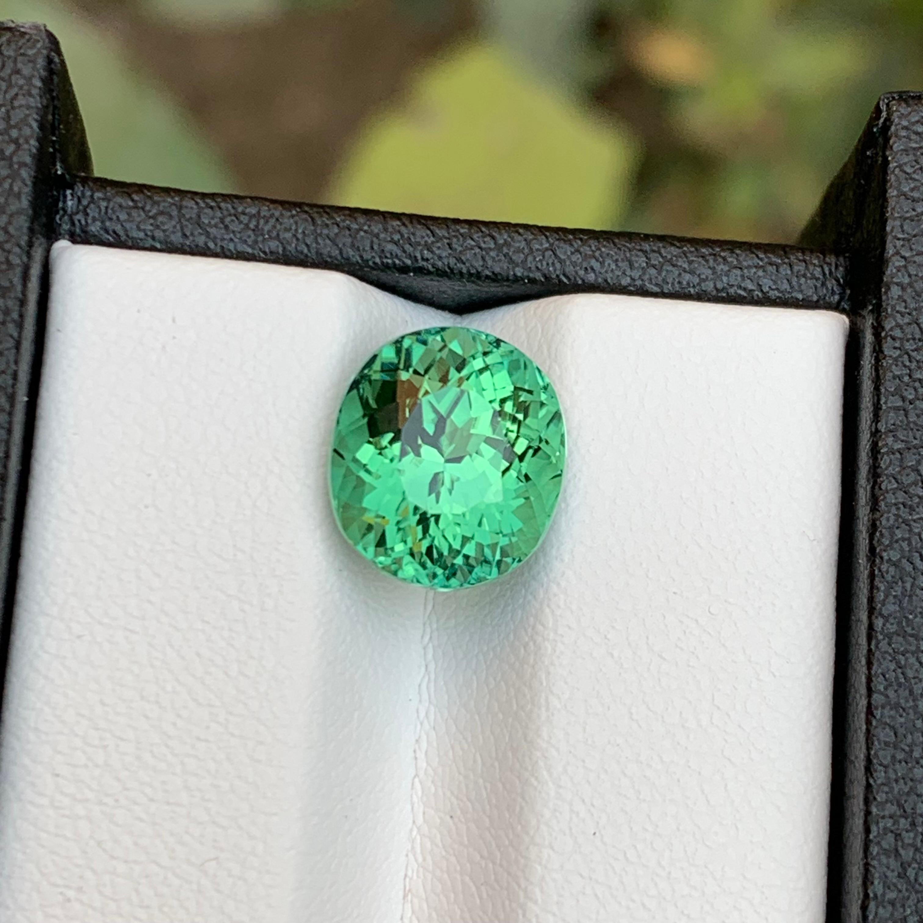 Rare tourmaline naturelle vert bleuté taille coussin fantaisie, 5,50 carats en vente 4