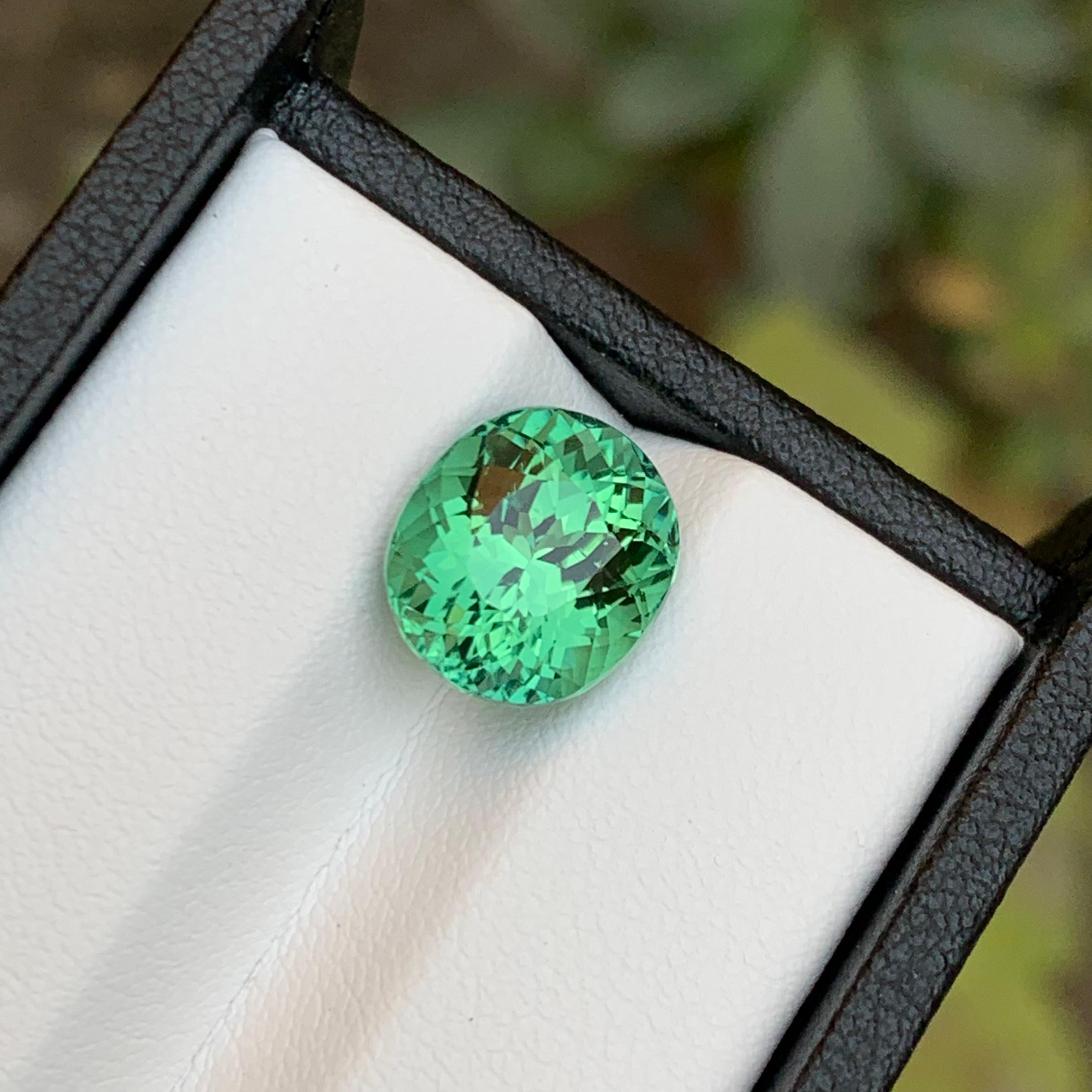Rare tourmaline naturelle vert bleuté taille coussin fantaisie, 5,50 carats en vente 3