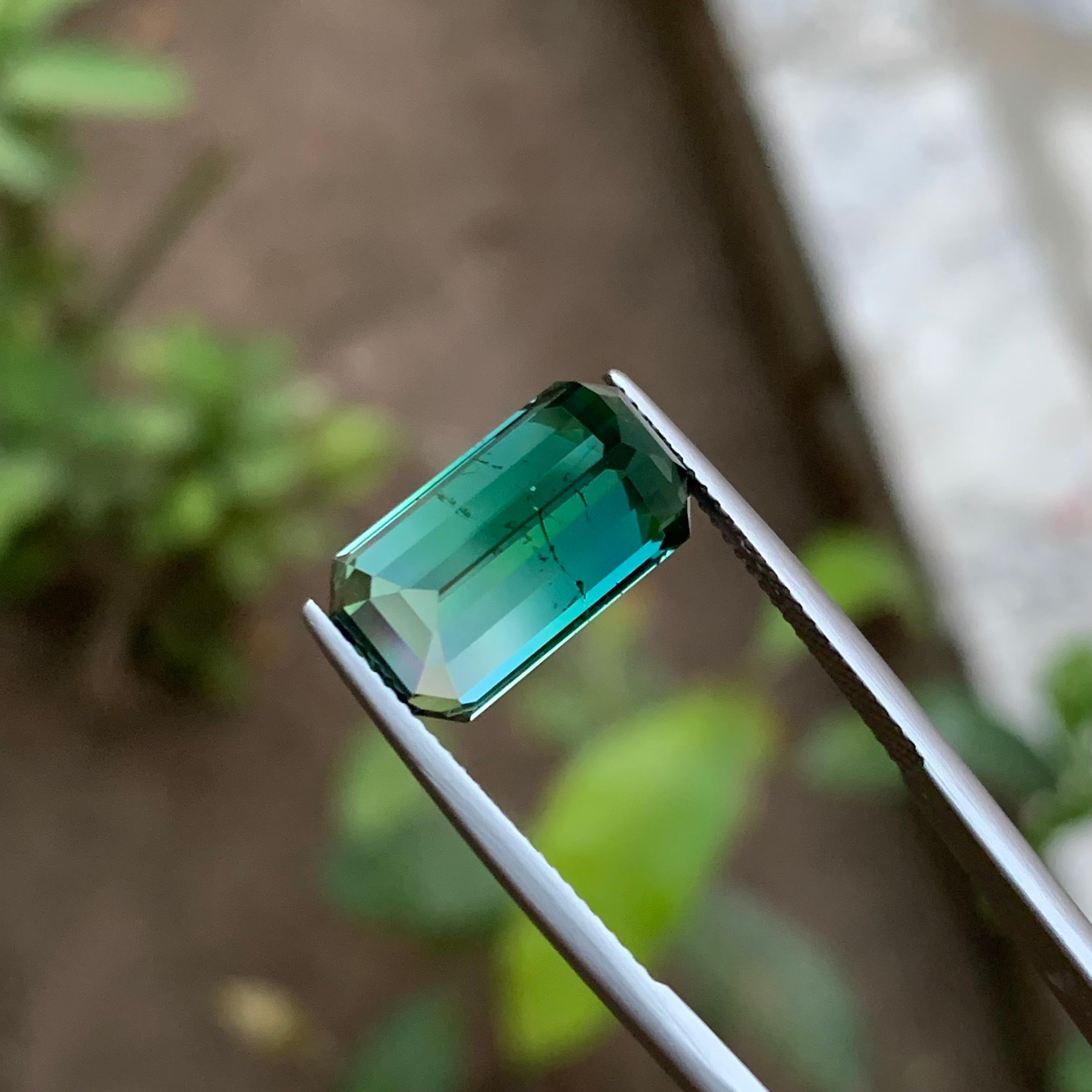 Bague tourmaline bicolore vert bleuté et vert clair, taille émeraude 9,20 carats en vente 4