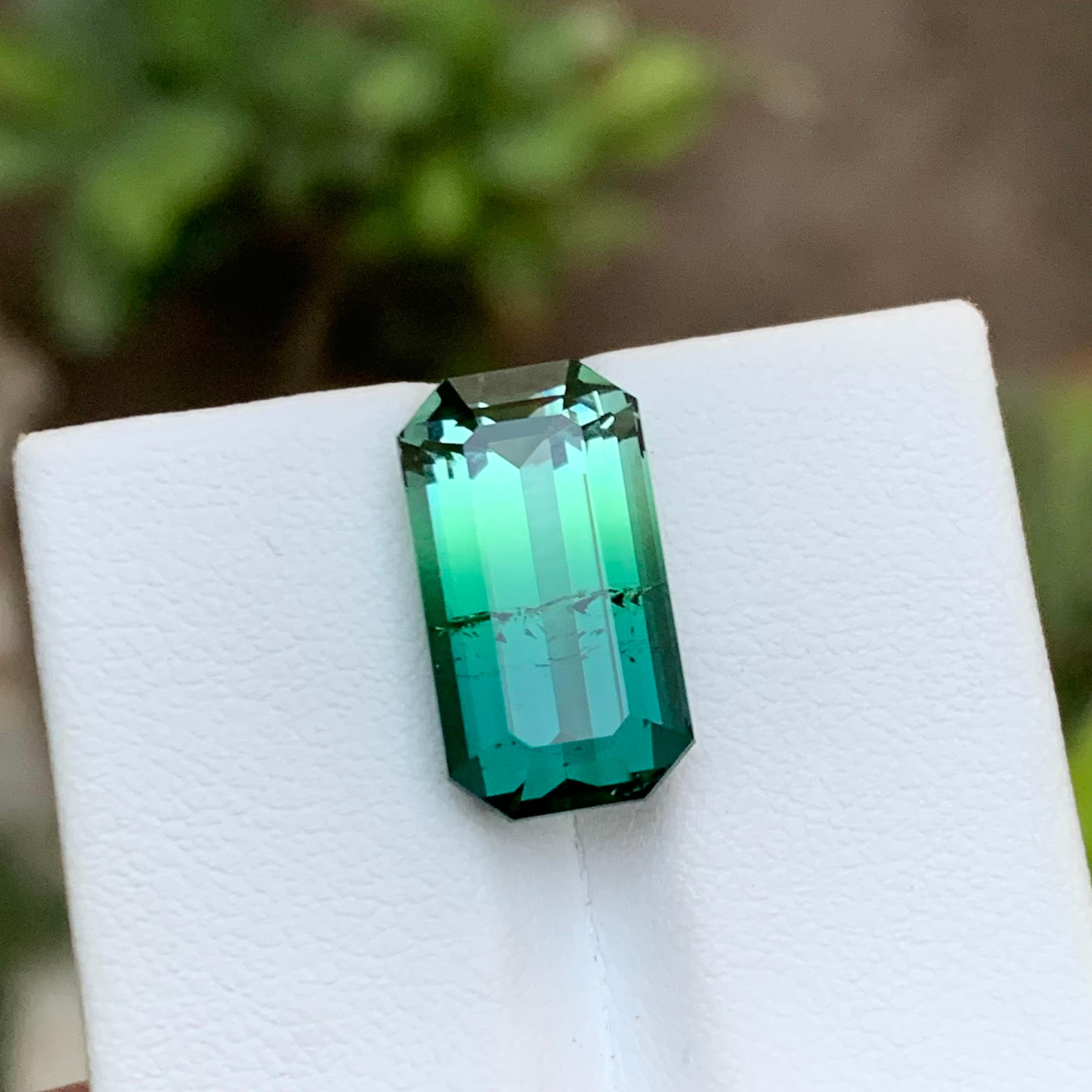 Bague tourmaline bicolore vert bleuté et vert clair, taille émeraude 9,20 carats en vente 5