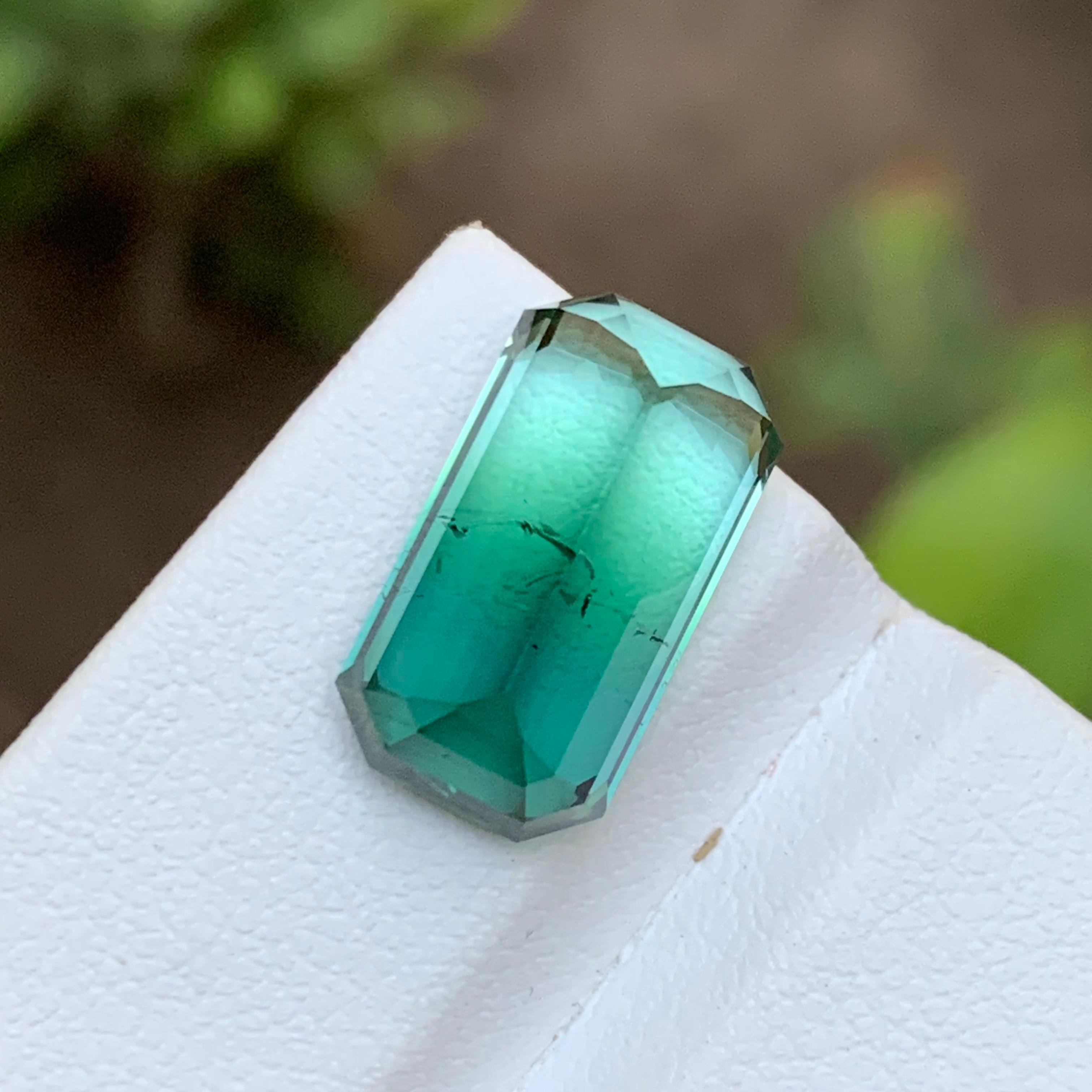 Bague tourmaline bicolore vert bleuté et vert clair, taille émeraude 9,20 carats Unisexe en vente