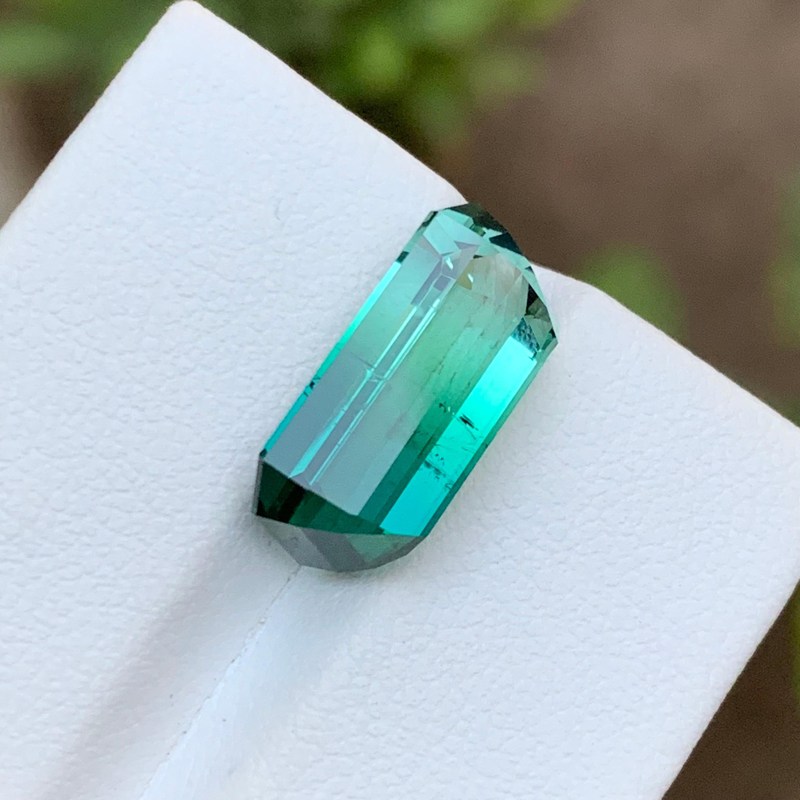 Bague tourmaline bicolore vert bleuté et vert clair, taille émeraude 9,20 carats en vente 1