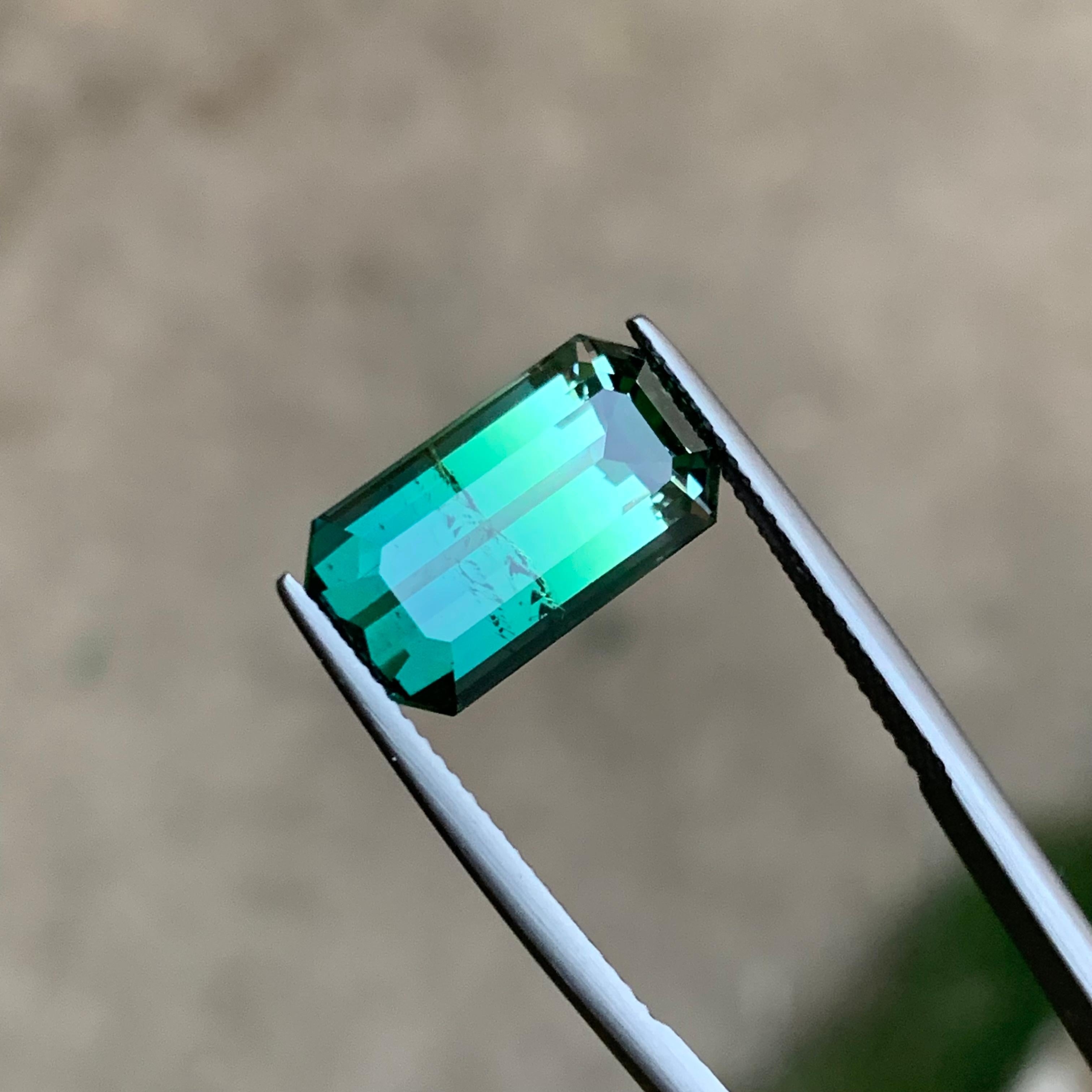 Bague tourmaline bicolore vert bleuté et vert clair, taille émeraude 9,20 carats en vente 3
