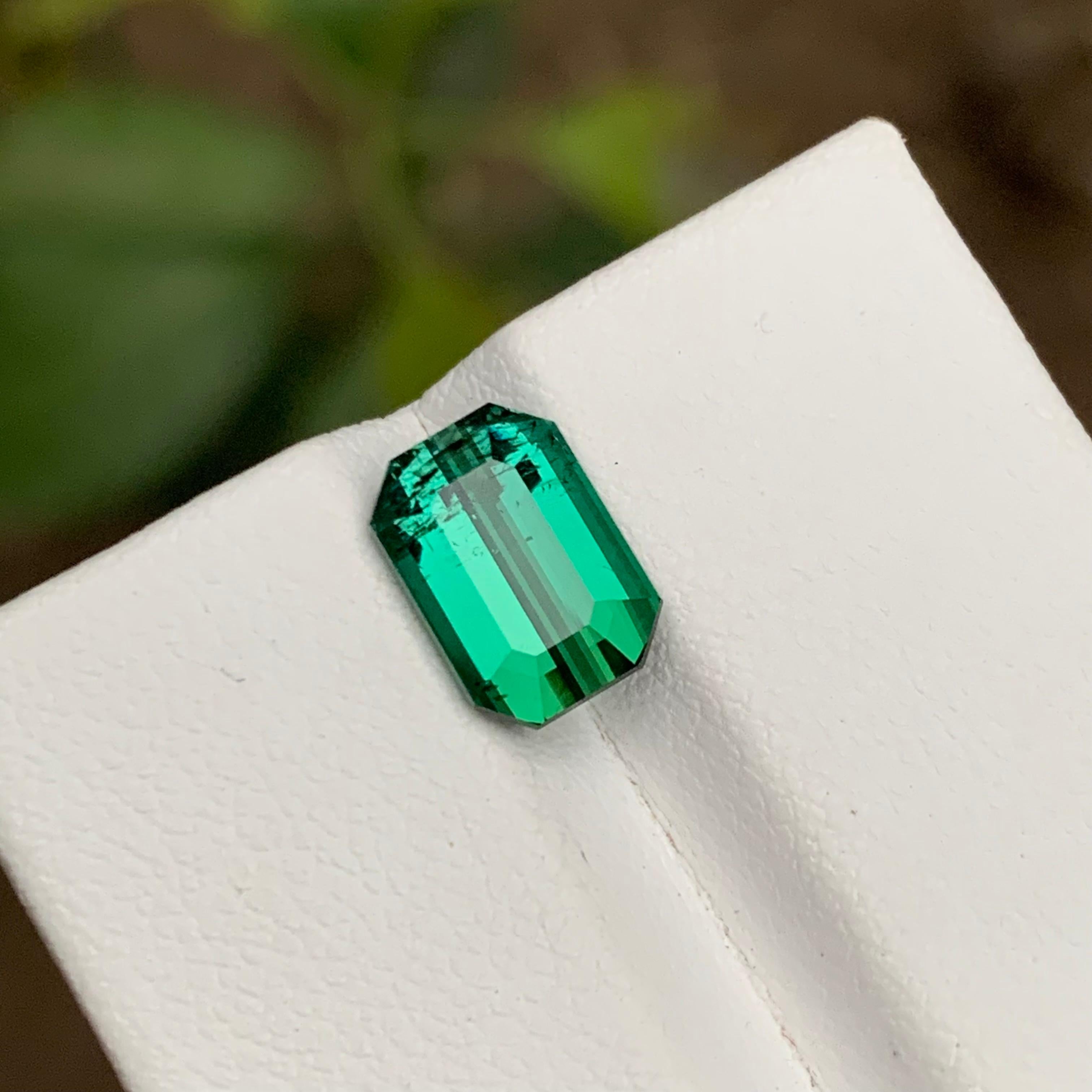 GEMSTONE TYPE: Tourmaline
PIECE(S): 1
WEIGHT: 3.15 Carat
SHAPE: Emerald
SIZE (MM): 9.62 x 6.71 x 5.49
COLOR: Bluish Green
CLARITY: Slightly Included 
TREATMENT: None
ORIGIN: Afghanistan
CERTIFICATE: On demand

Rare and breathtaking marvel of nature:
