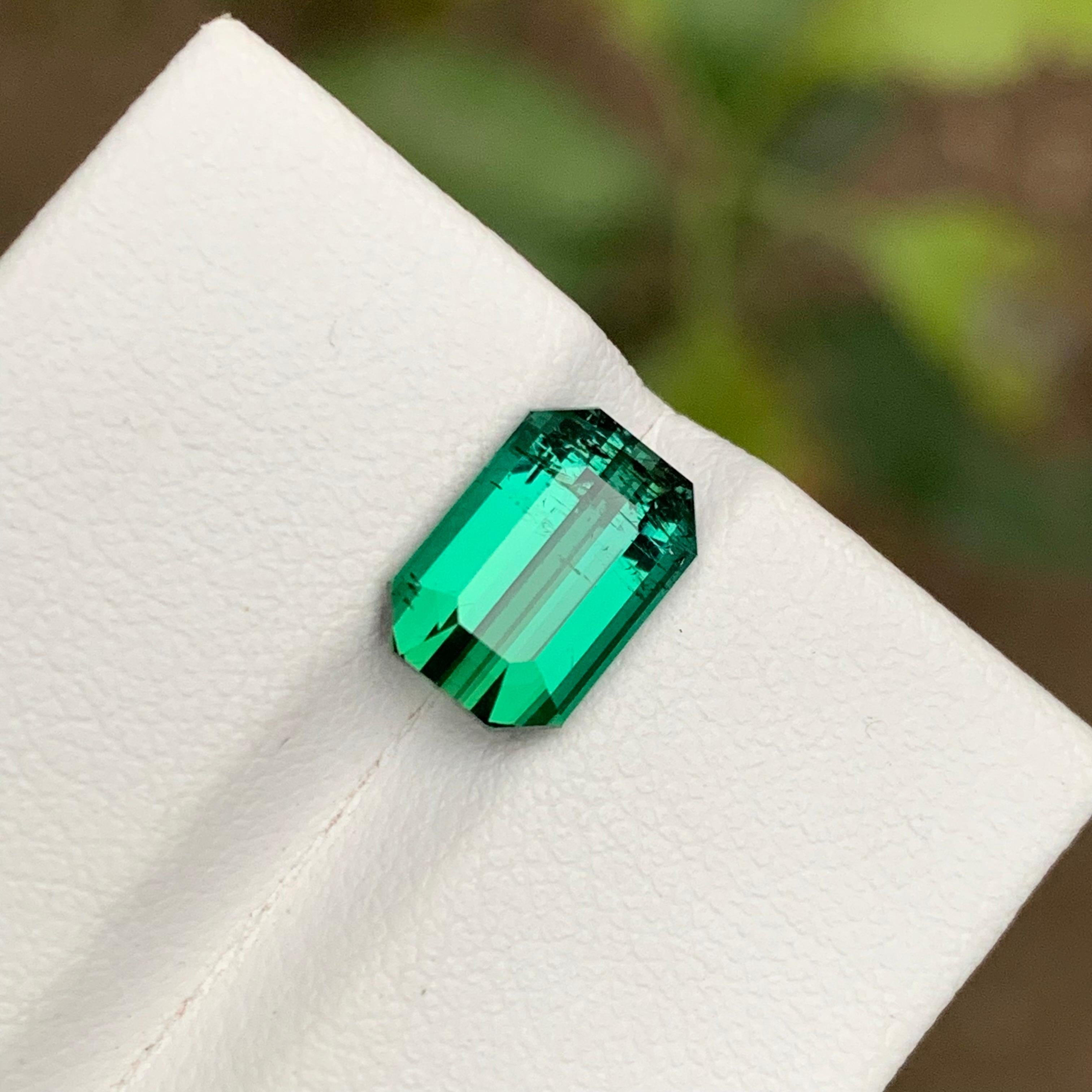 Contemporary Rare Bluish Green Natural Tourmaline Gemstone 3.15Ct Emerald Cut for RingPendant For Sale