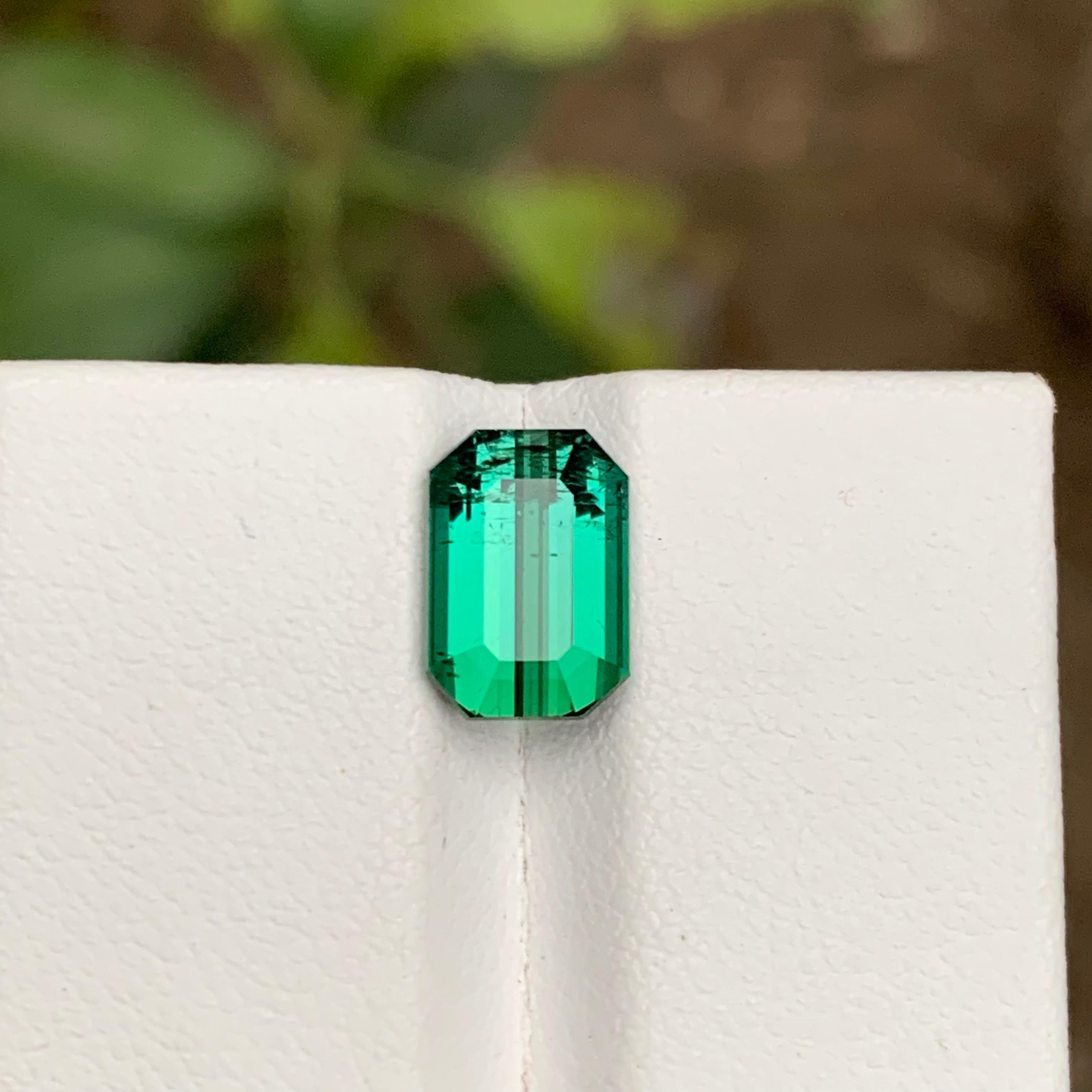 Women's or Men's Rare Bluish Green Natural Tourmaline Gemstone 3.15Ct Emerald Cut for RingPendant For Sale