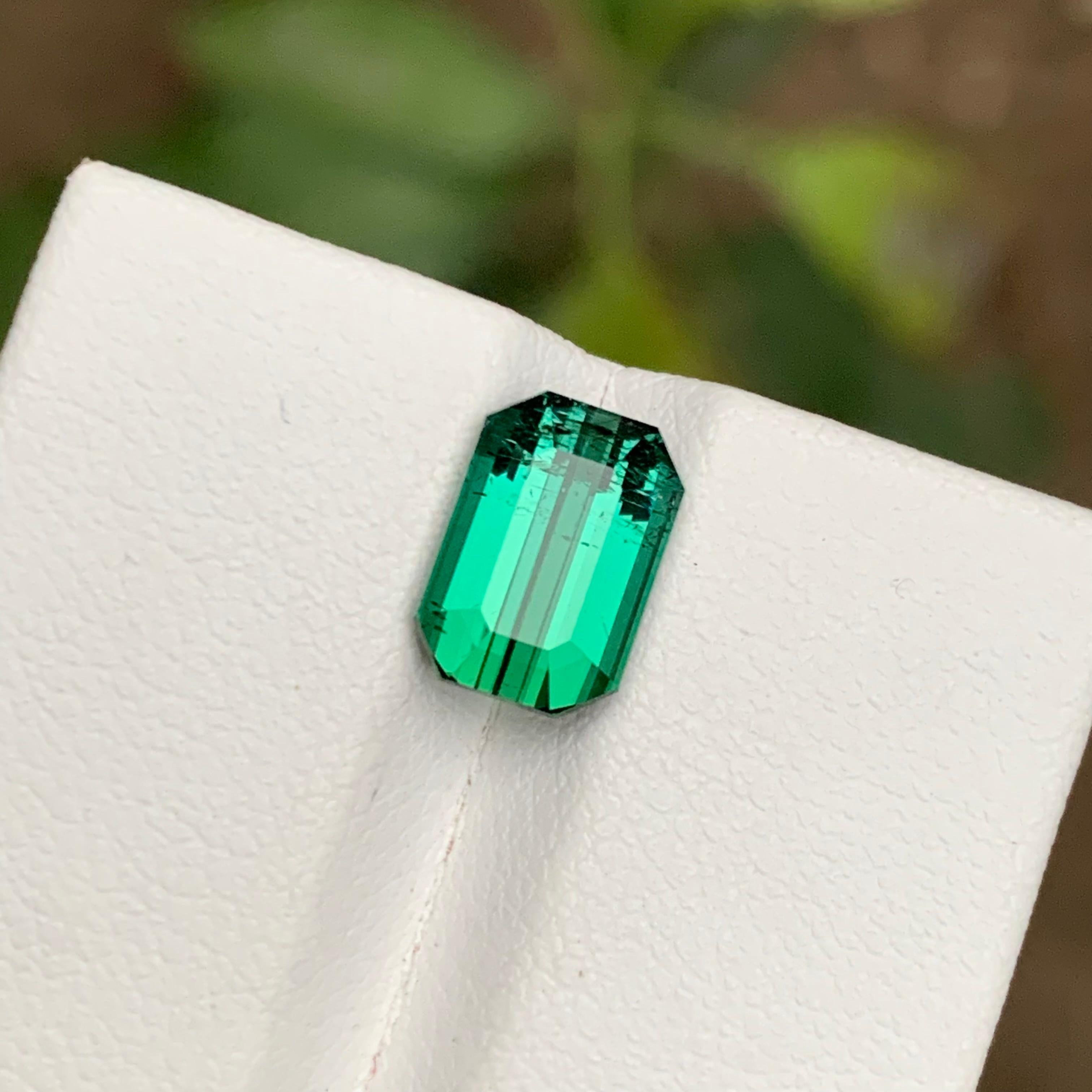 Rare Bluish Green Natural Tourmaline Gemstone 3.15Ct Emerald Cut for RingPendant For Sale 1