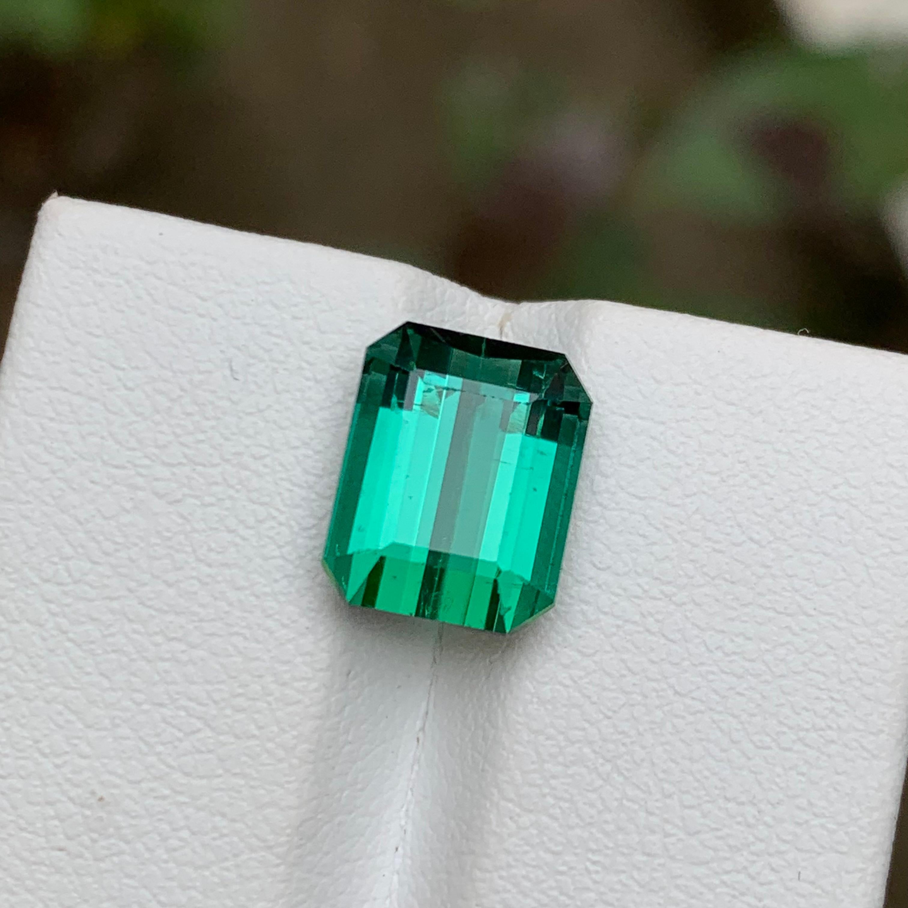 Rare Bluish Green Natural Tourmaline Gemstone, 5.65 Ct Emerald Cut-Ring Jewelry  For Sale 5