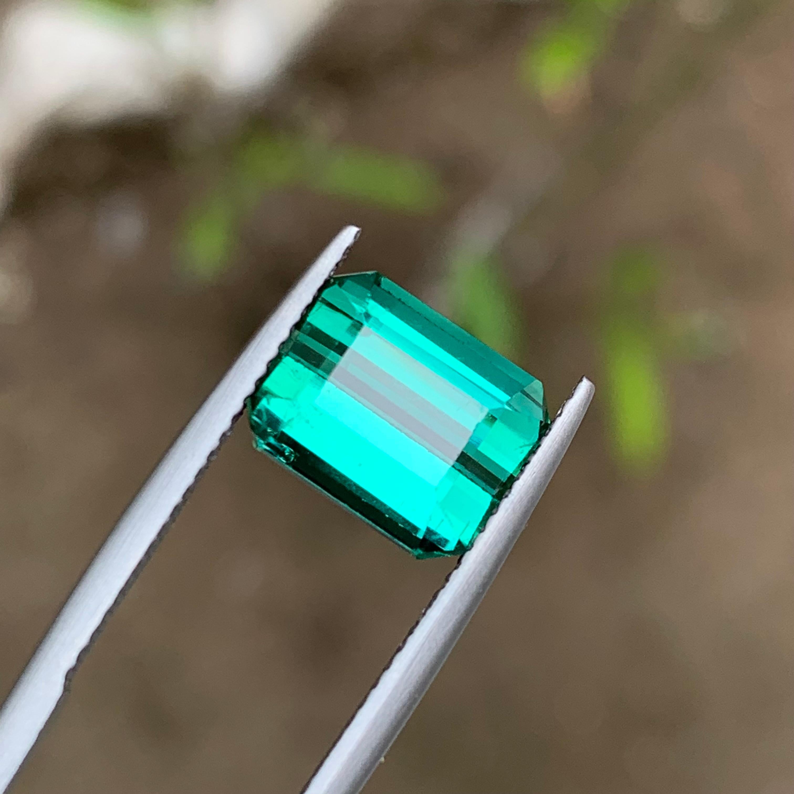 Rare Bluish Green Natural Tourmaline Gemstone, 5.65 Ct Emerald Cut-Ring Jewelry  For Sale 6