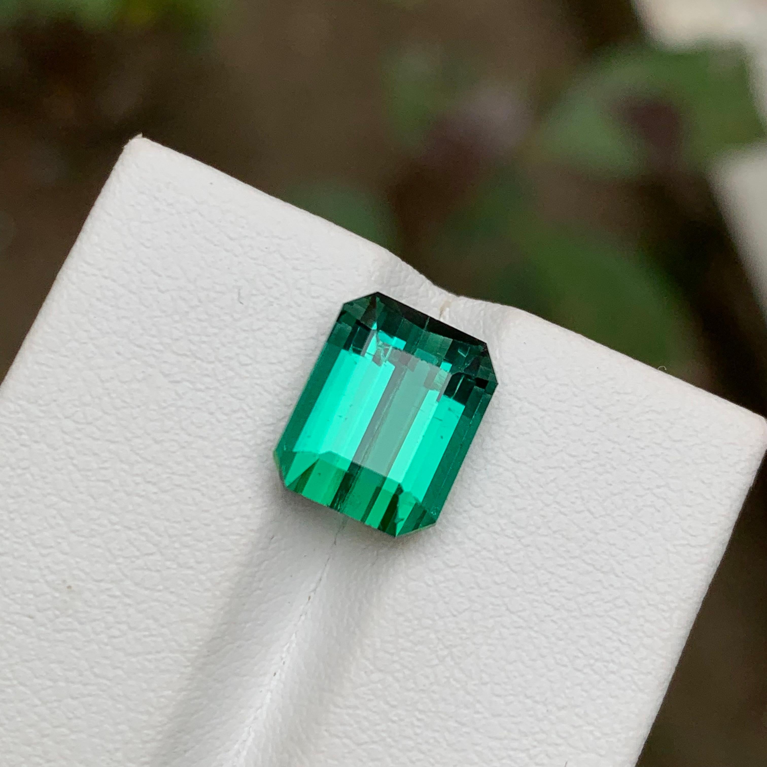 Rare Bluish Green Natural Tourmaline Gemstone, 5.65 Ct Emerald Cut-Ring Jewelry  For Sale 8