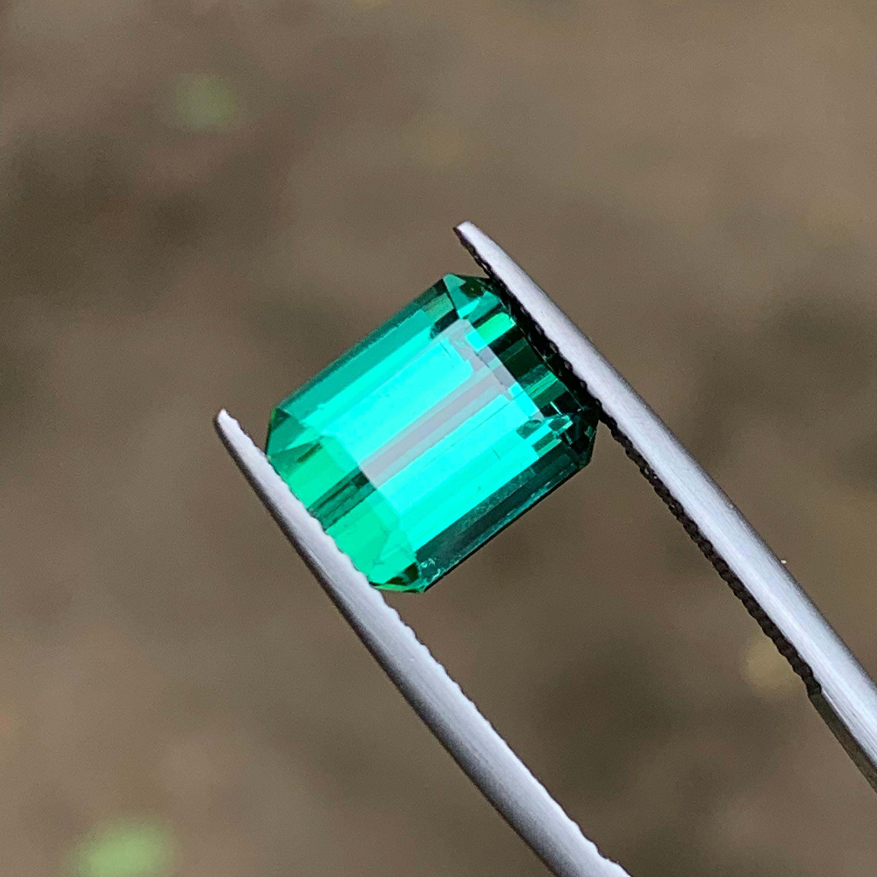 Rare Bluish Green Natural Tourmaline Gemstone, 5.65 Ct Emerald Cut-Ring Jewelry  For Sale 1