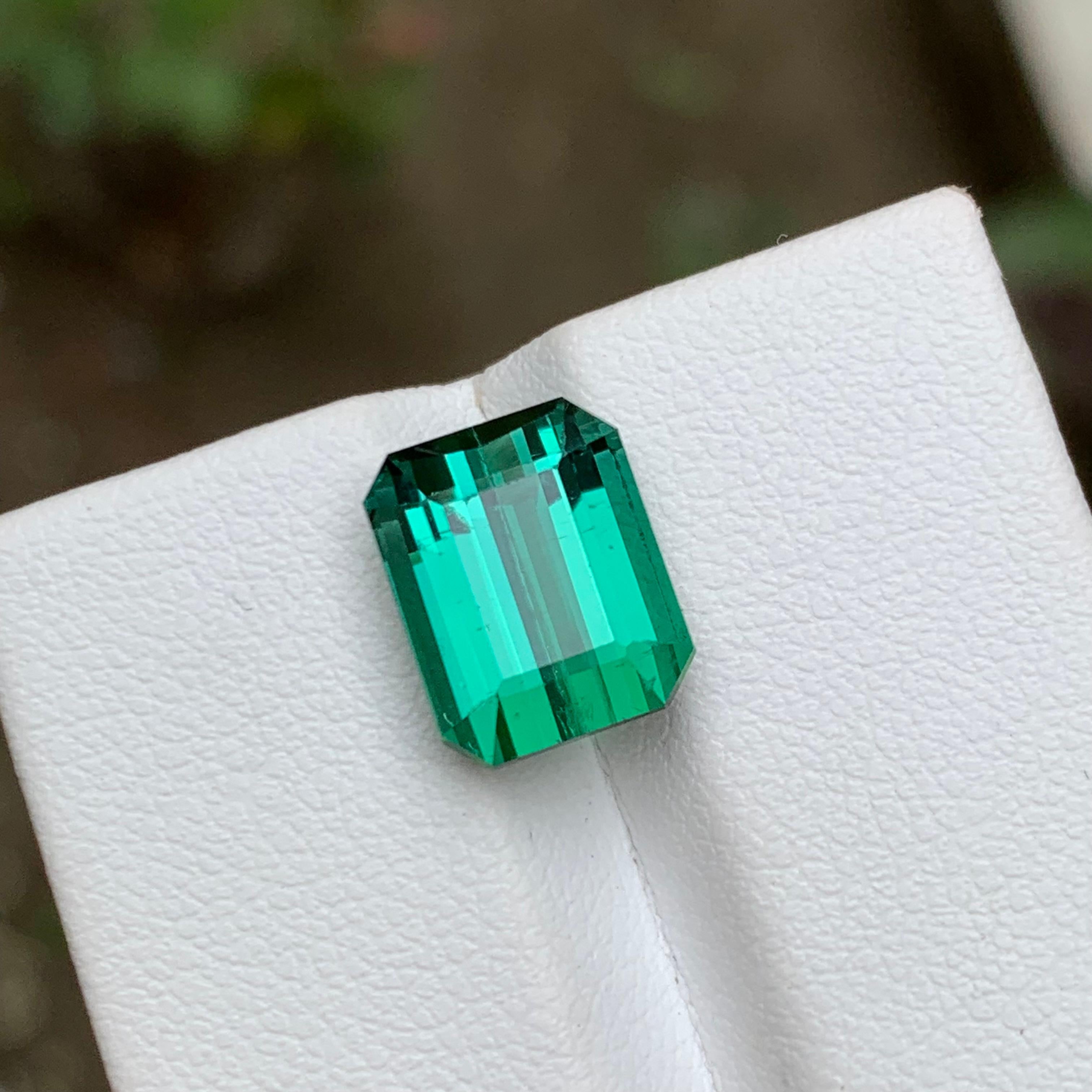 Rare Bluish Green Natural Tourmaline Gemstone, 5.65 Ct Emerald Cut-Ring Jewelry  For Sale 3