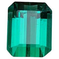 Rare bijou de tourmaline naturelle vert bleuté, taille émeraude 5,65 carats 