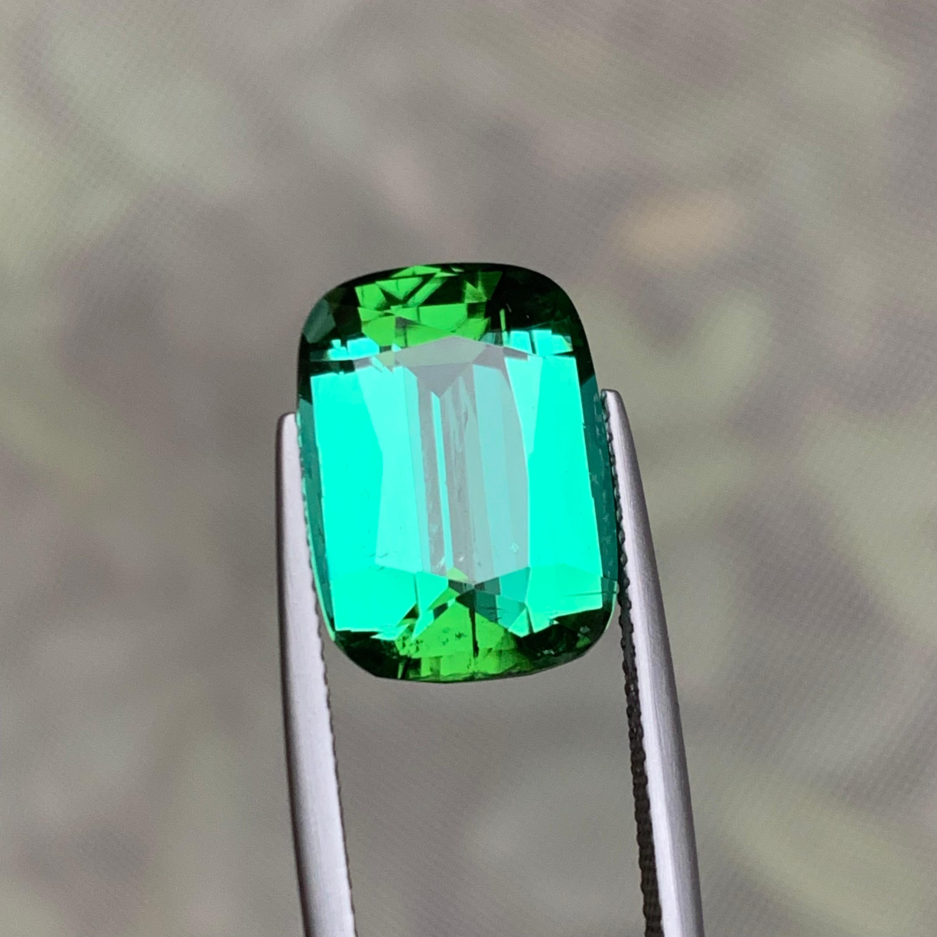Rara Gema Suelta de Turmalina Natural Verde Azulada, 11,10 Ct-Paso Cojín Afgh. Contemporáneo en venta