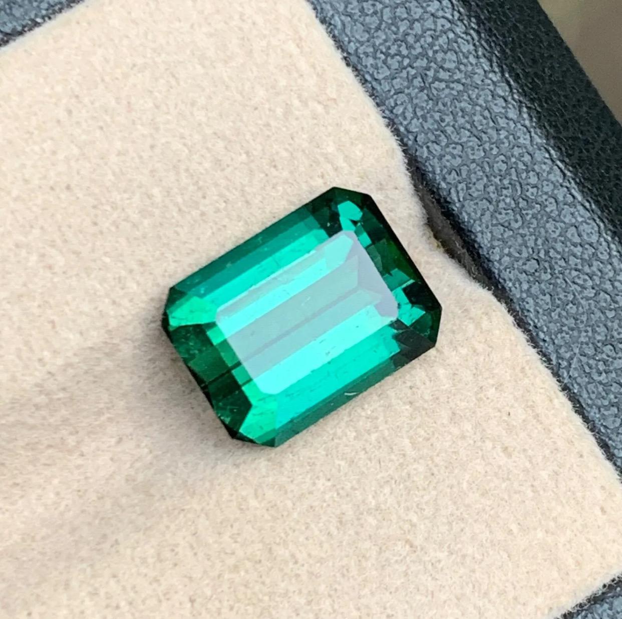 Contemporary Rare Bluish Green Natural Tourmaline Loose Gemstone, 6.50 Ct-Emerald Cut Afghani For Sale