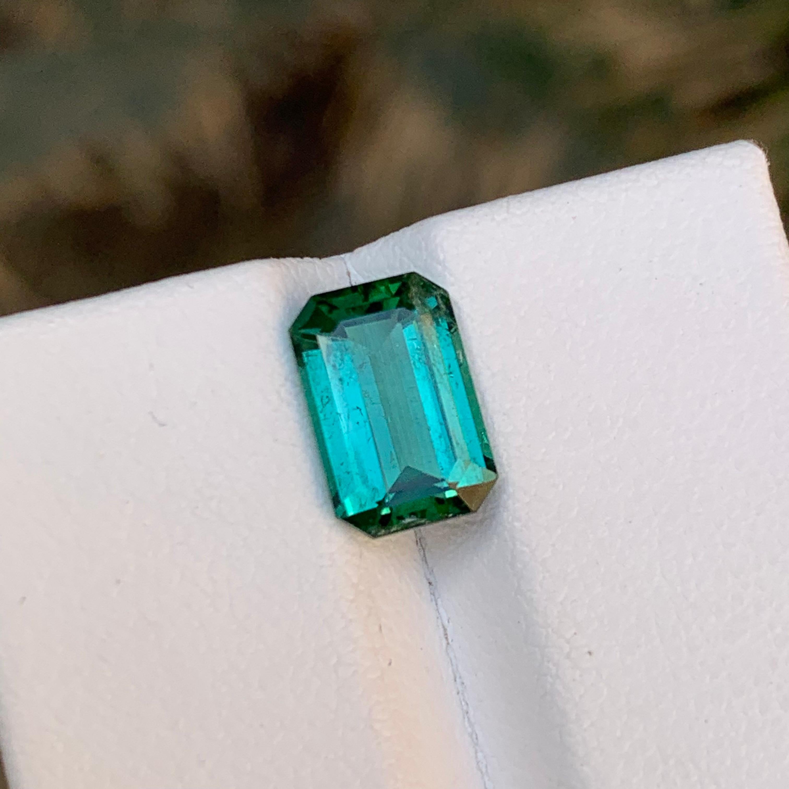 Contemporary Rare Bluish Lagoon Green Natural Tourmaline Gemstone 2.70Ct Emerald Cut for Ring For Sale