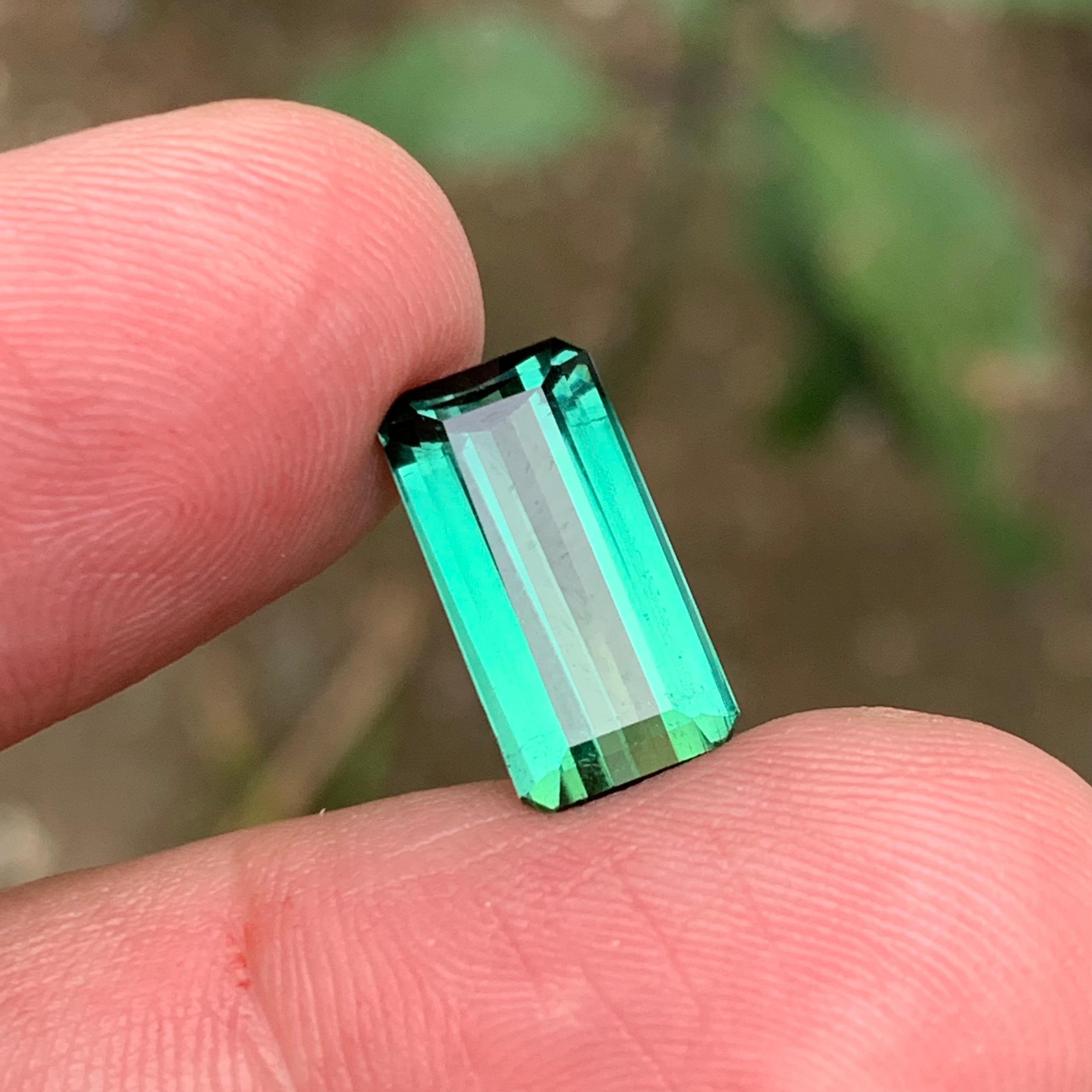 Rare Bluish Neon Green Natural Tourmaline Gemstone, 6.25 Ct Emerald Cut for Ring For Sale 5