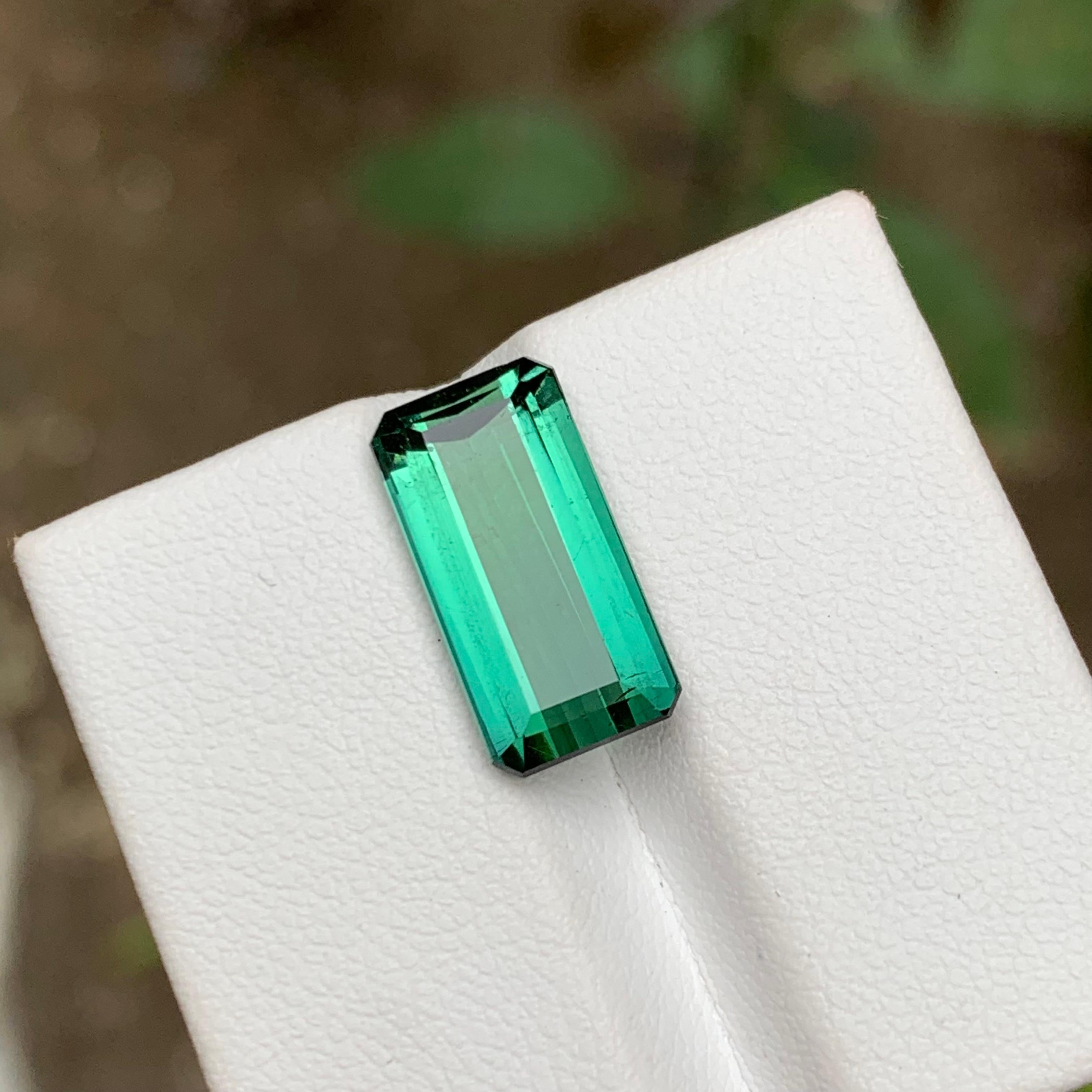 Rare Bluish Neon Green Natural Tourmaline Gemstone, 6.25 Ct Emerald Cut for Ring 6