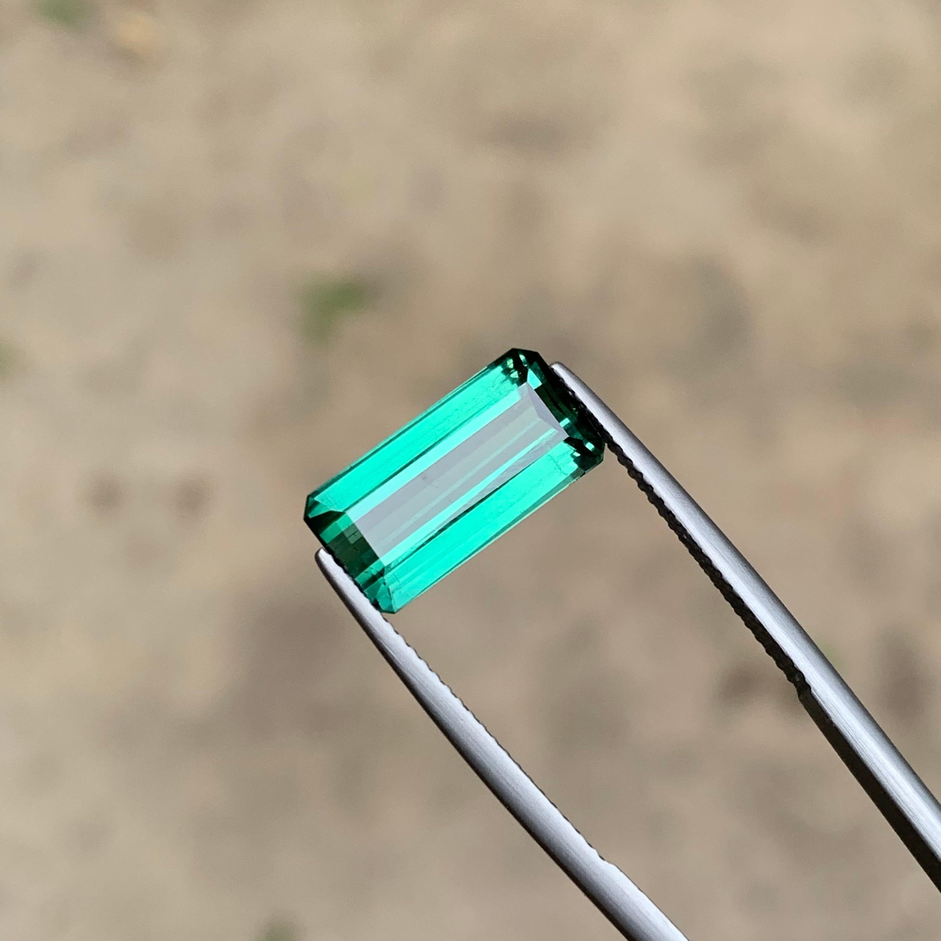 Rare Bluish Neon Green Natural Tourmaline Gemstone, 6.25 Ct Emerald Cut for Ring 7