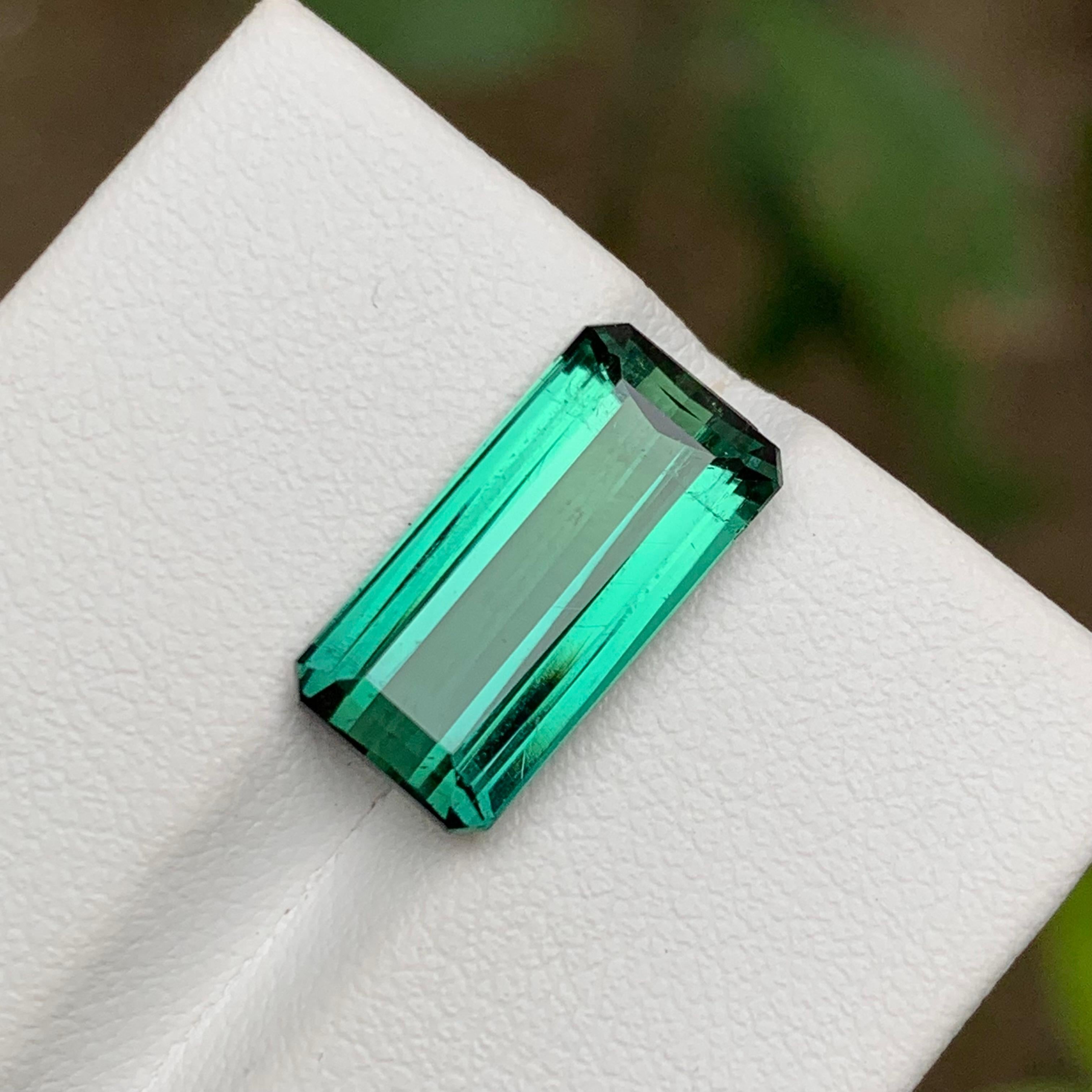 Rare Bluish Neon Green Natural Tourmaline Gemstone, 6.25 Ct Emerald Cut for Ring 8