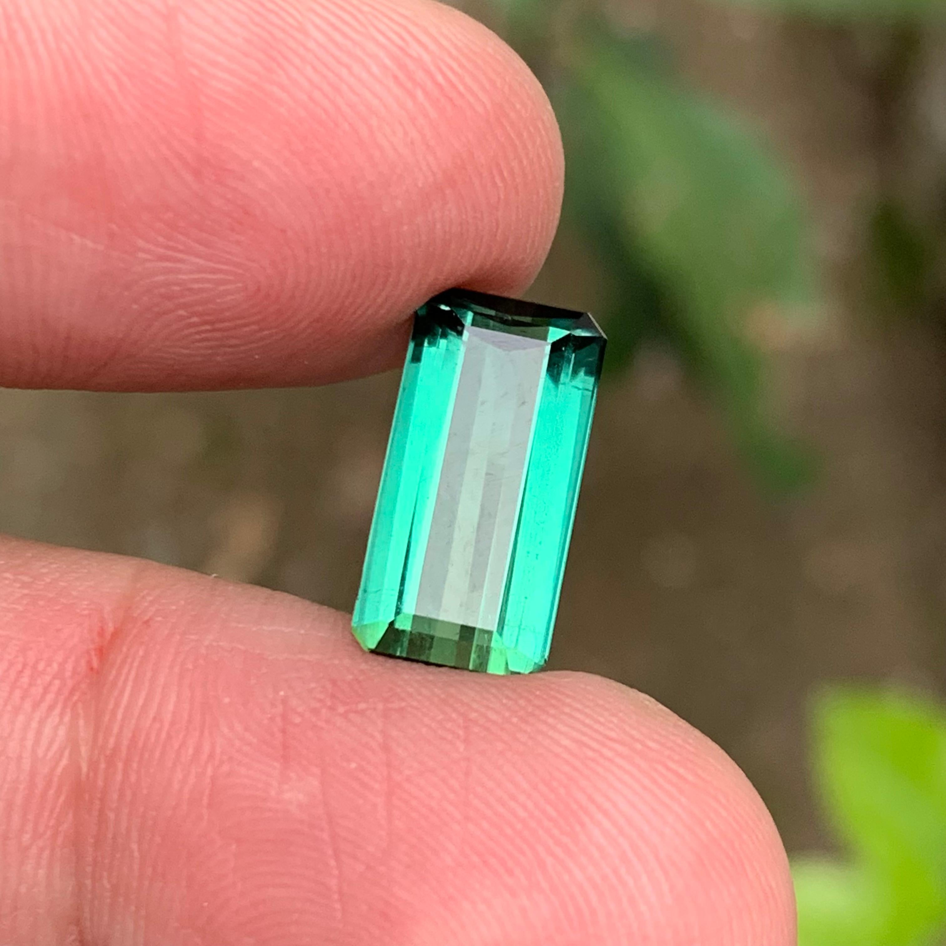 Contemporary Rare Bluish Neon Green Natural Tourmaline Gemstone, 6.25 Ct Emerald Cut for Ring For Sale