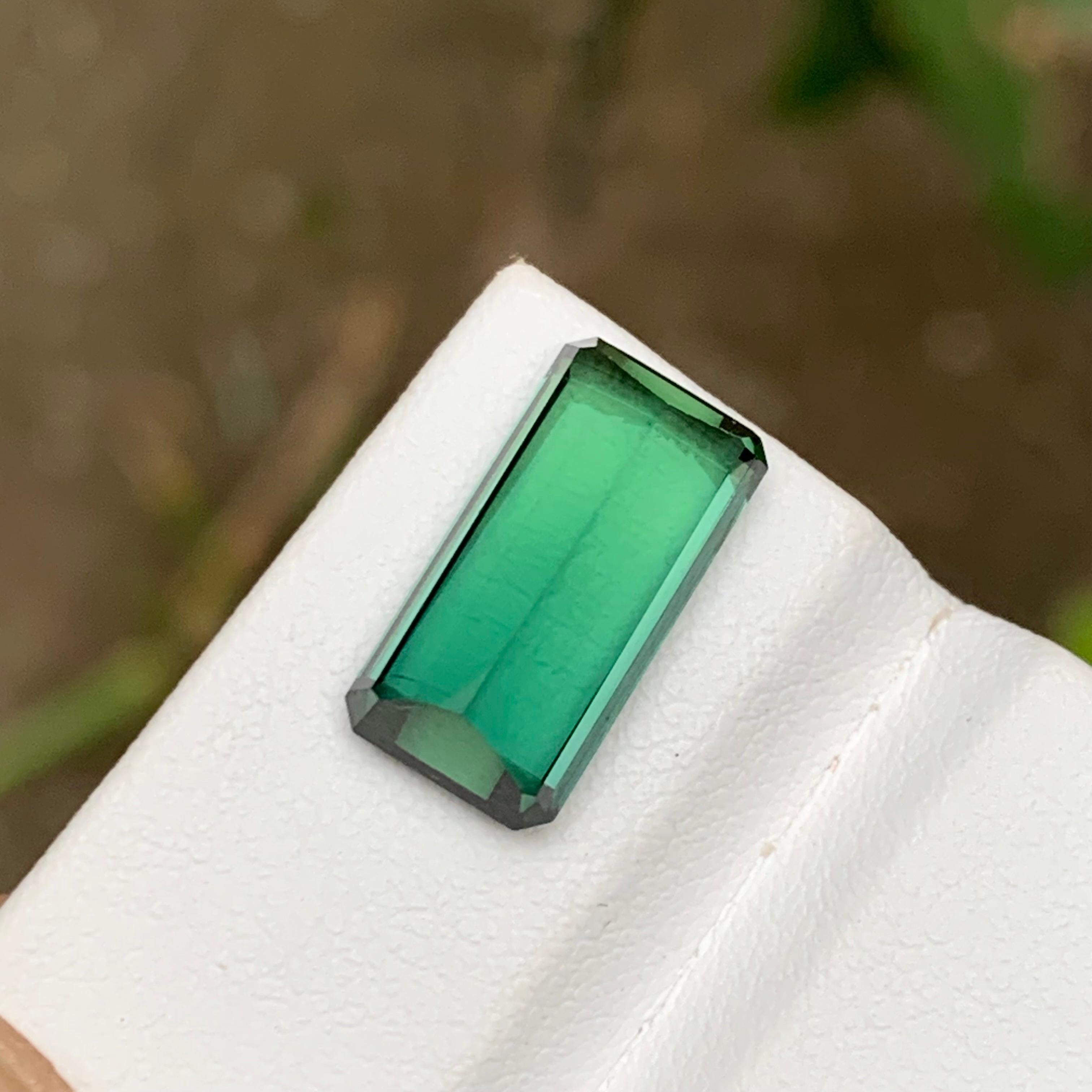 Women's or Men's Rare Bluish Neon Green Natural Tourmaline Gemstone, 6.25 Ct Emerald Cut for Ring