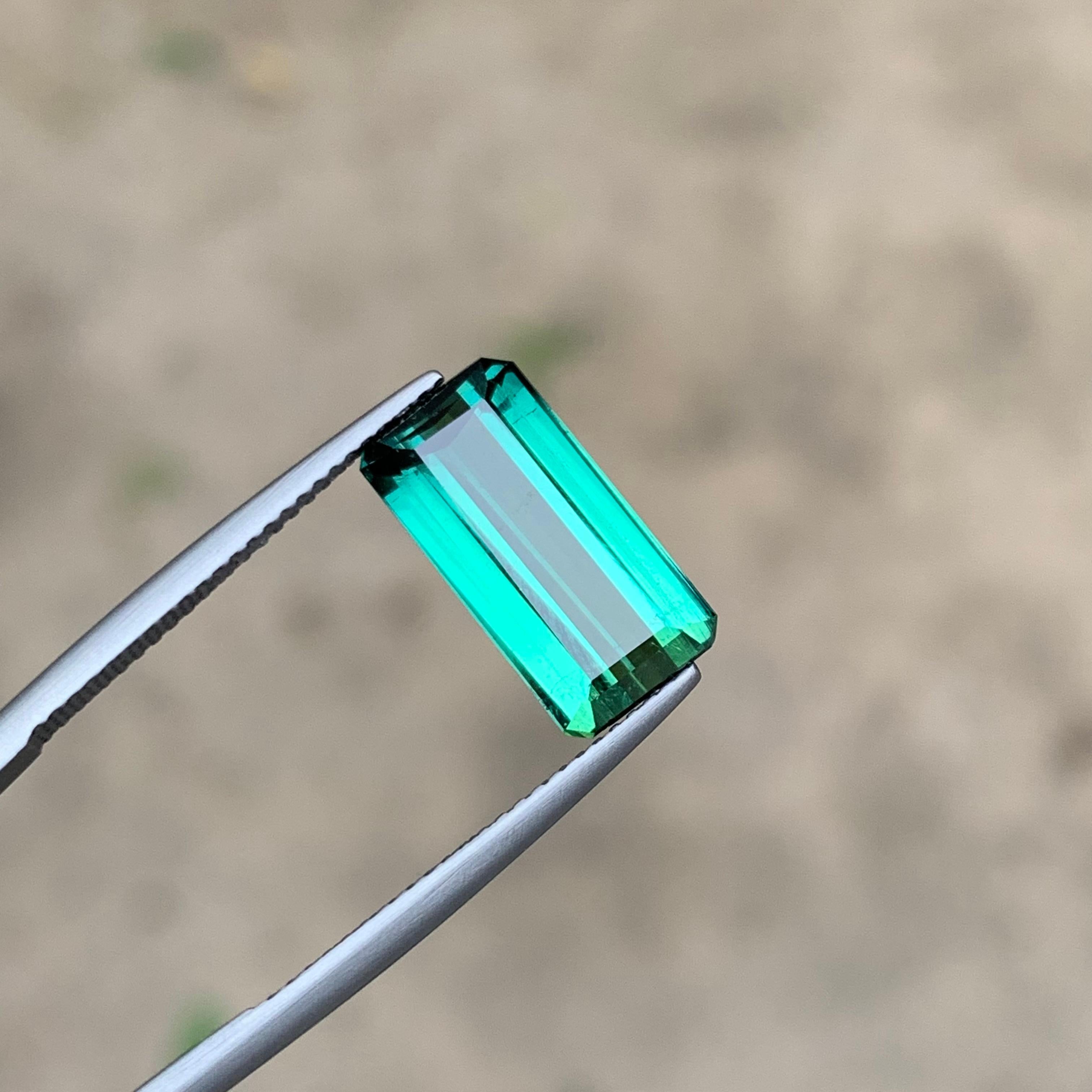 Rare Bluish Neon Green Natural Tourmaline Gemstone, 6.25 Ct Emerald Cut for Ring For Sale 2