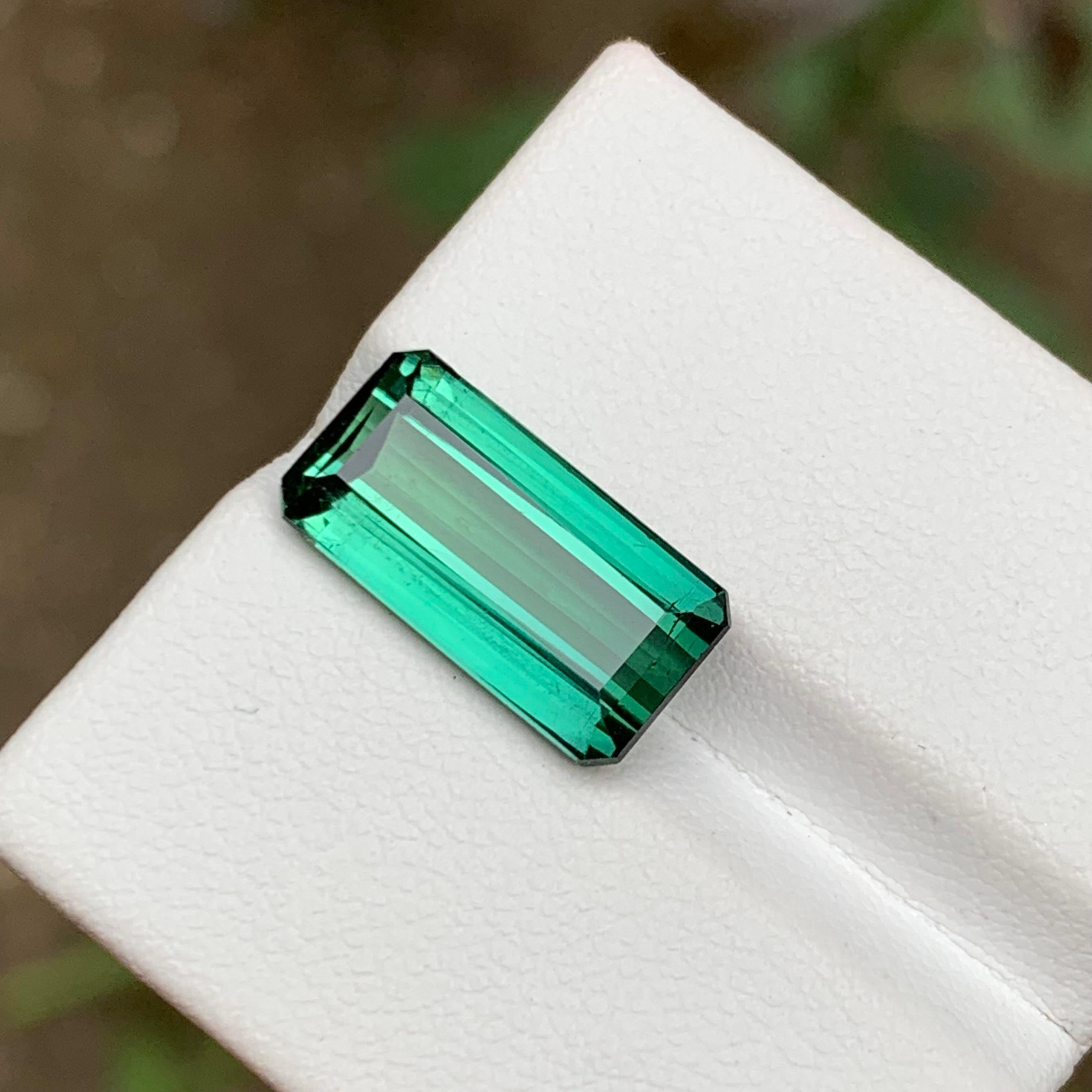 Rare Bluish Neon Green Natural Tourmaline Gemstone, 6.25 Ct Emerald Cut for Ring For Sale 3