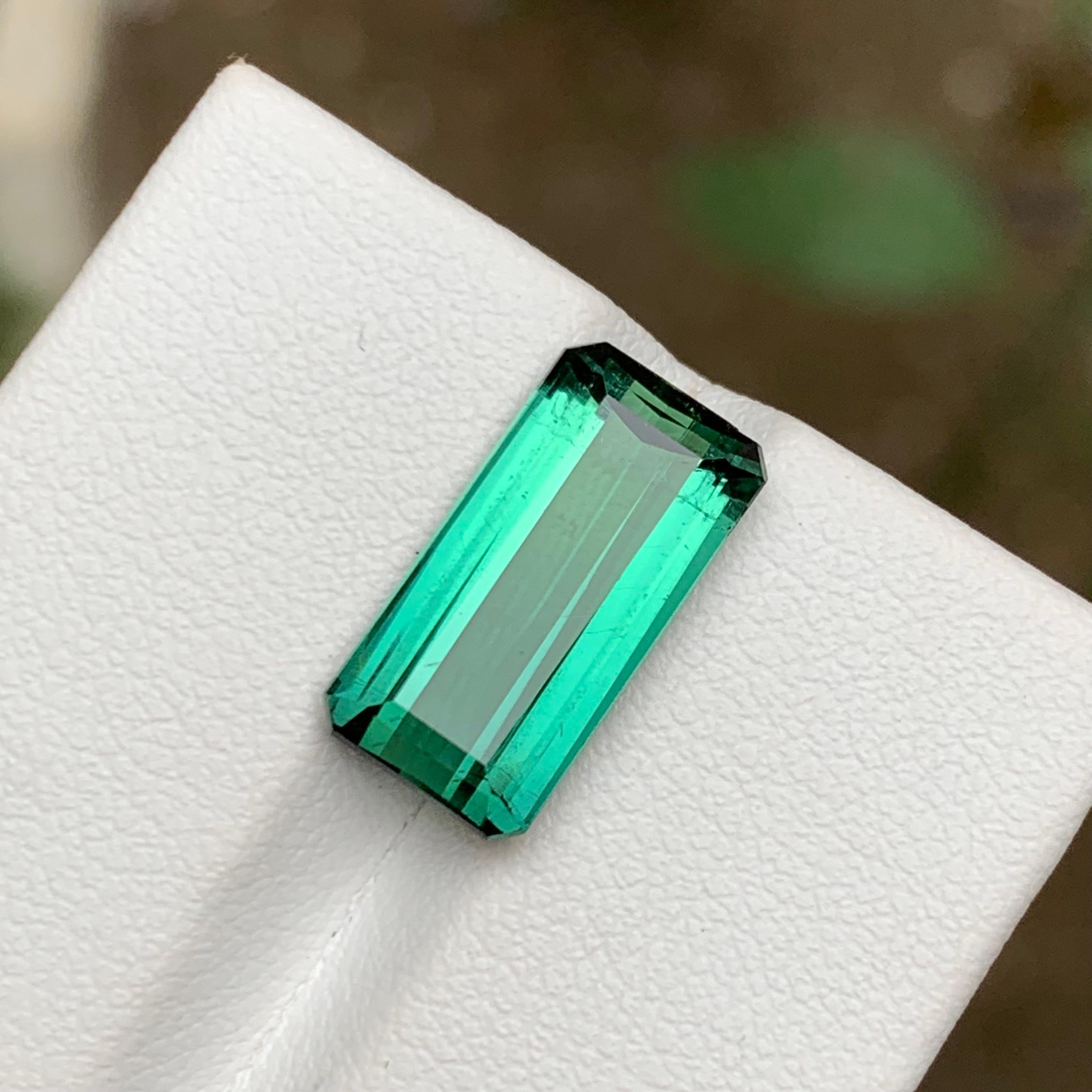 Rare Bluish Neon Green Natural Tourmaline Gemstone, 6.25 Ct Emerald Cut for Ring For Sale 4