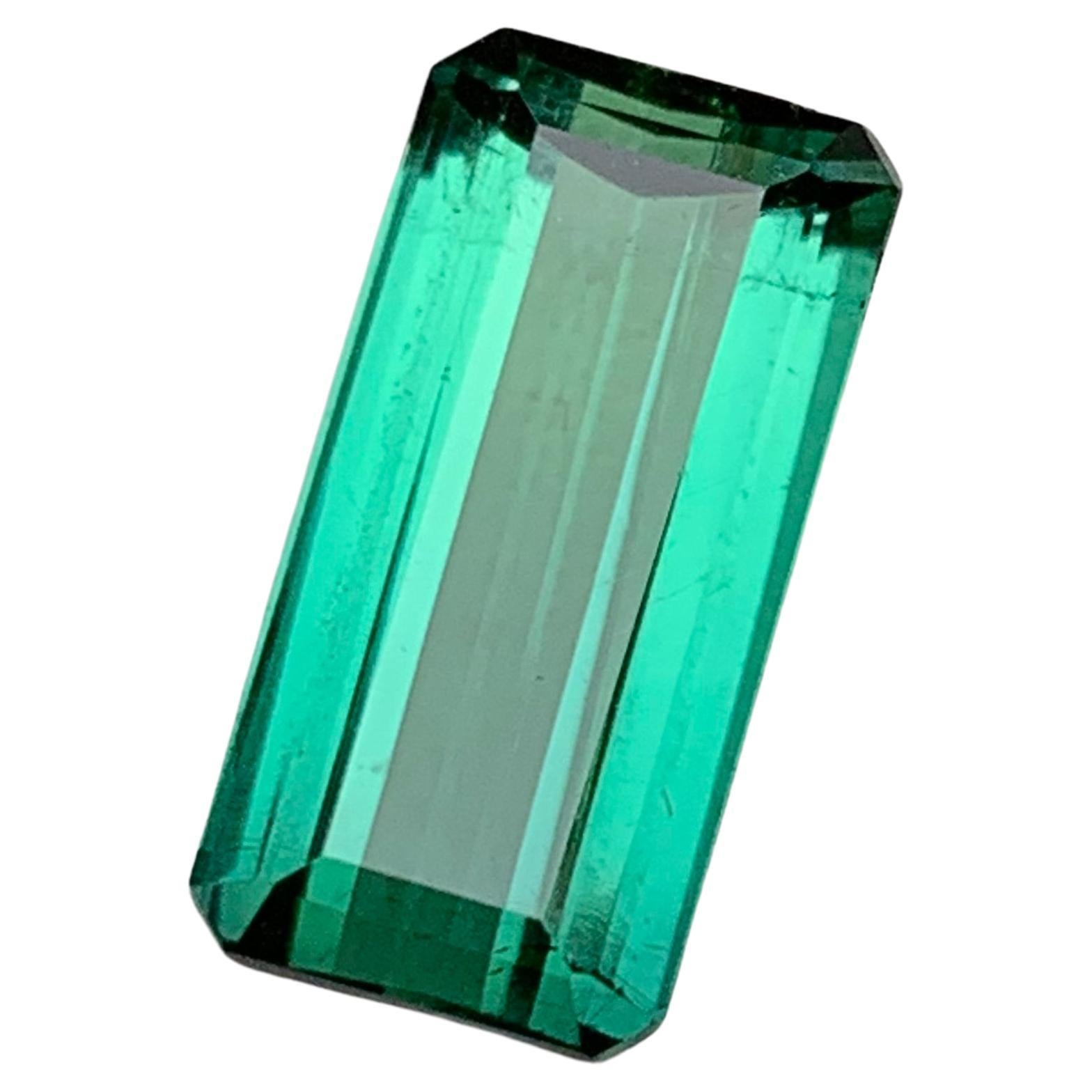 Rare Bluish Neon Green Natural Tourmaline Gemstone, 6.25 Ct Emerald Cut for Ring For Sale