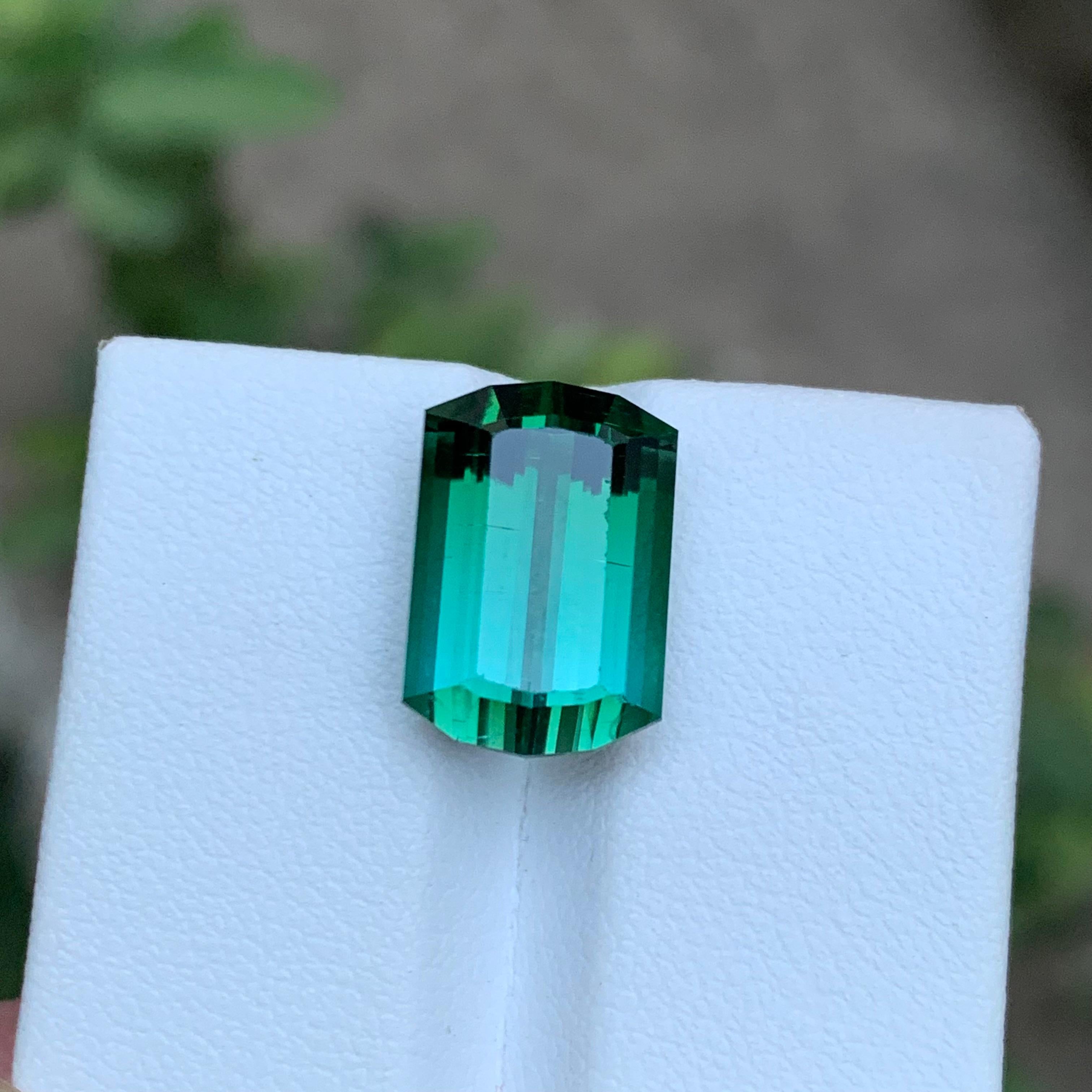 Rare Tourmaline vert bleuté à deux tons, 10 Ct Modified Emerald Cut en vente 4