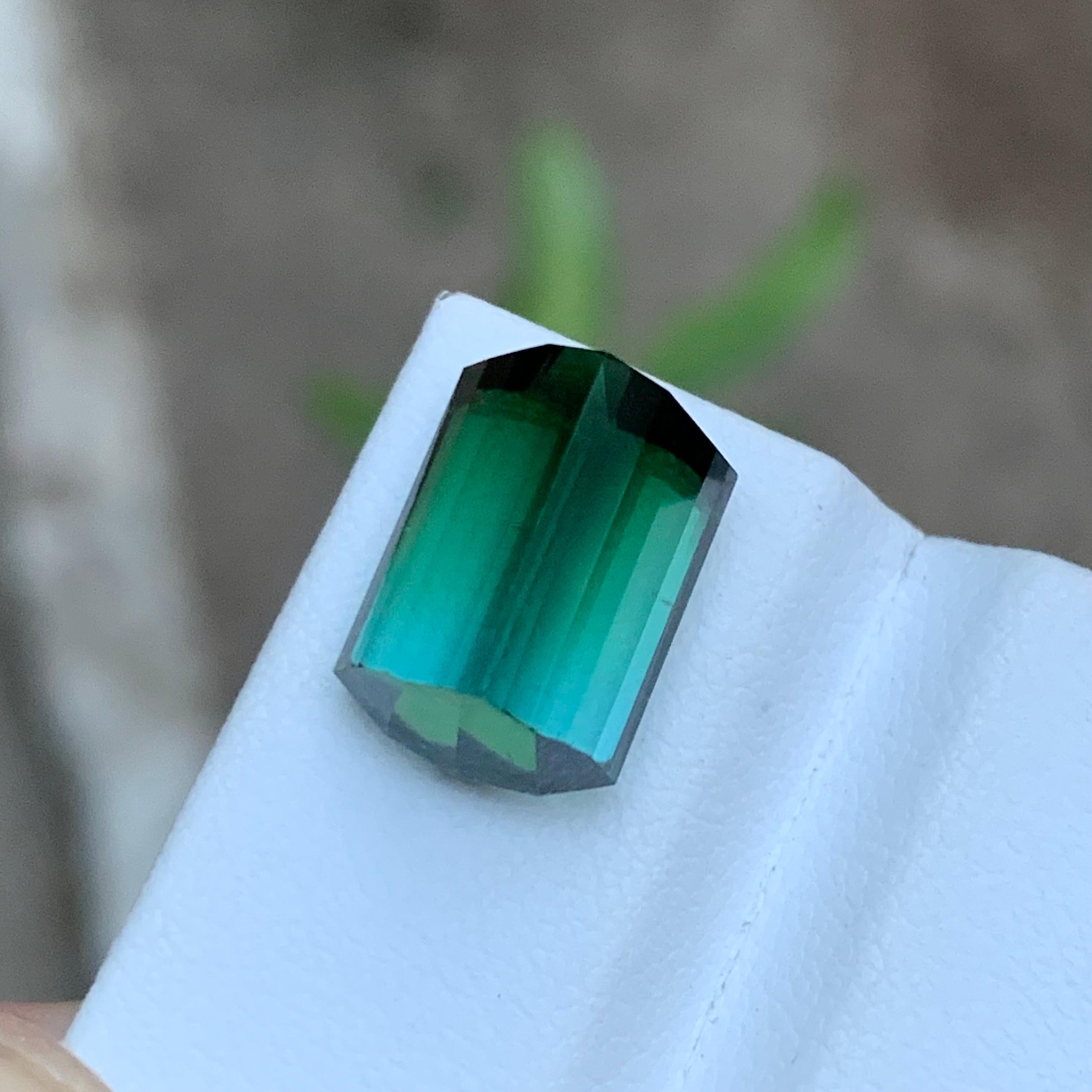 Rare Tourmaline vert bleuté à deux tons, 10 Ct Modified Emerald Cut en vente 5