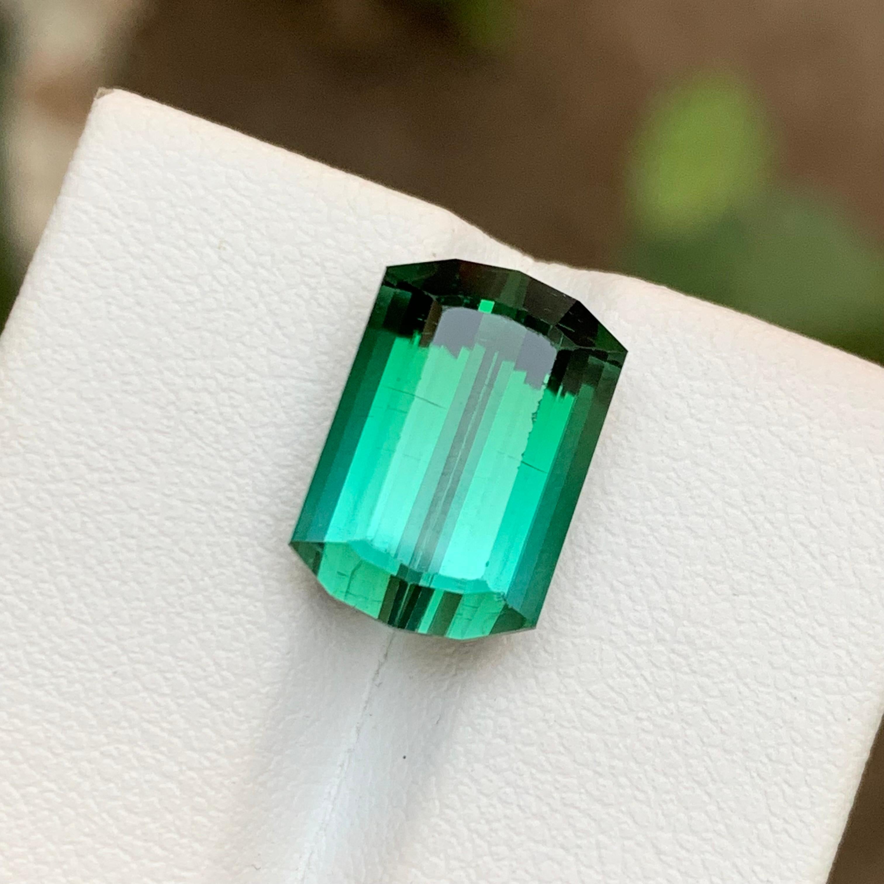 Rare Tourmaline vert bleuté à deux tons, 10 Ct Modified Emerald Cut en vente 6