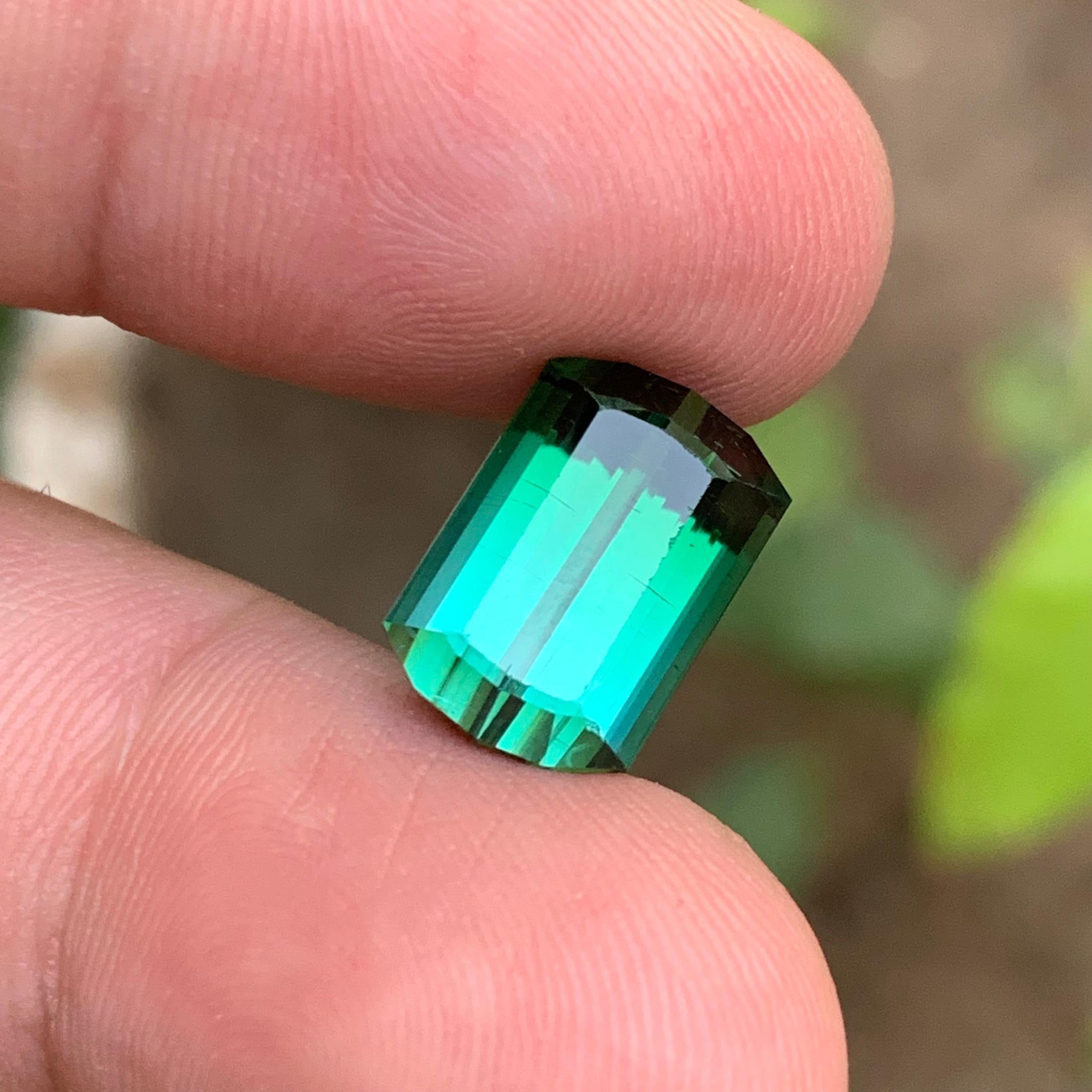 Rare Tourmaline vert bleuté à deux tons, 10 Ct Modified Emerald Cut Unisexe en vente