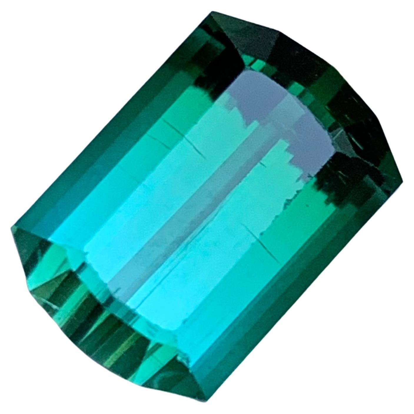 Rare Bluish Neon Green Two Tone Tourmaline Gemstone, 10 Ct Modified Emerald Cut