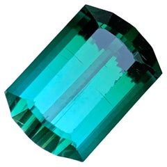 Rare Bluish Neon Green Two Tone Tourmaline Gemstone, 10 Ct Modified Emerald Cut