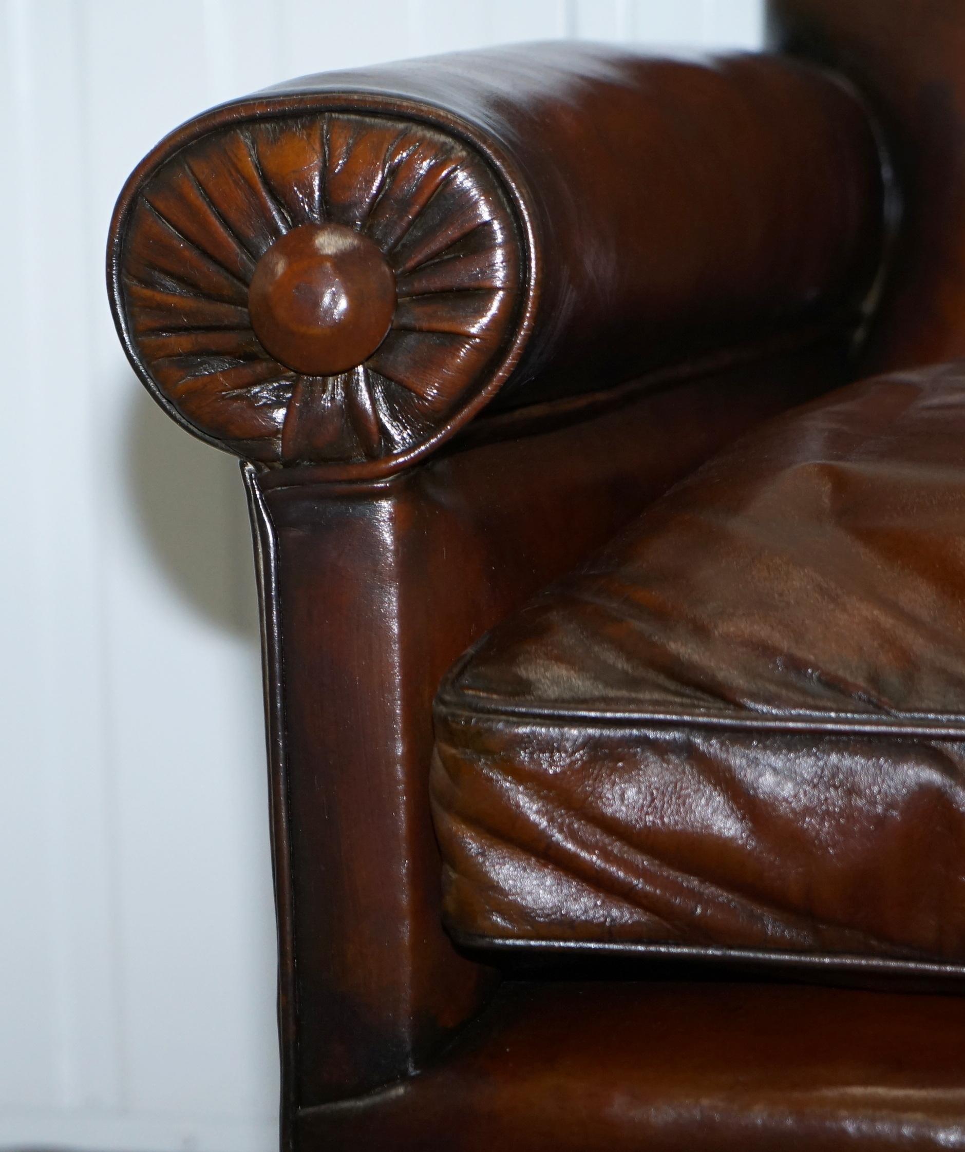 Rare Bluster Arm Hand Dyed Brown Leather Maple & Co. Victorian Club Armchair 4