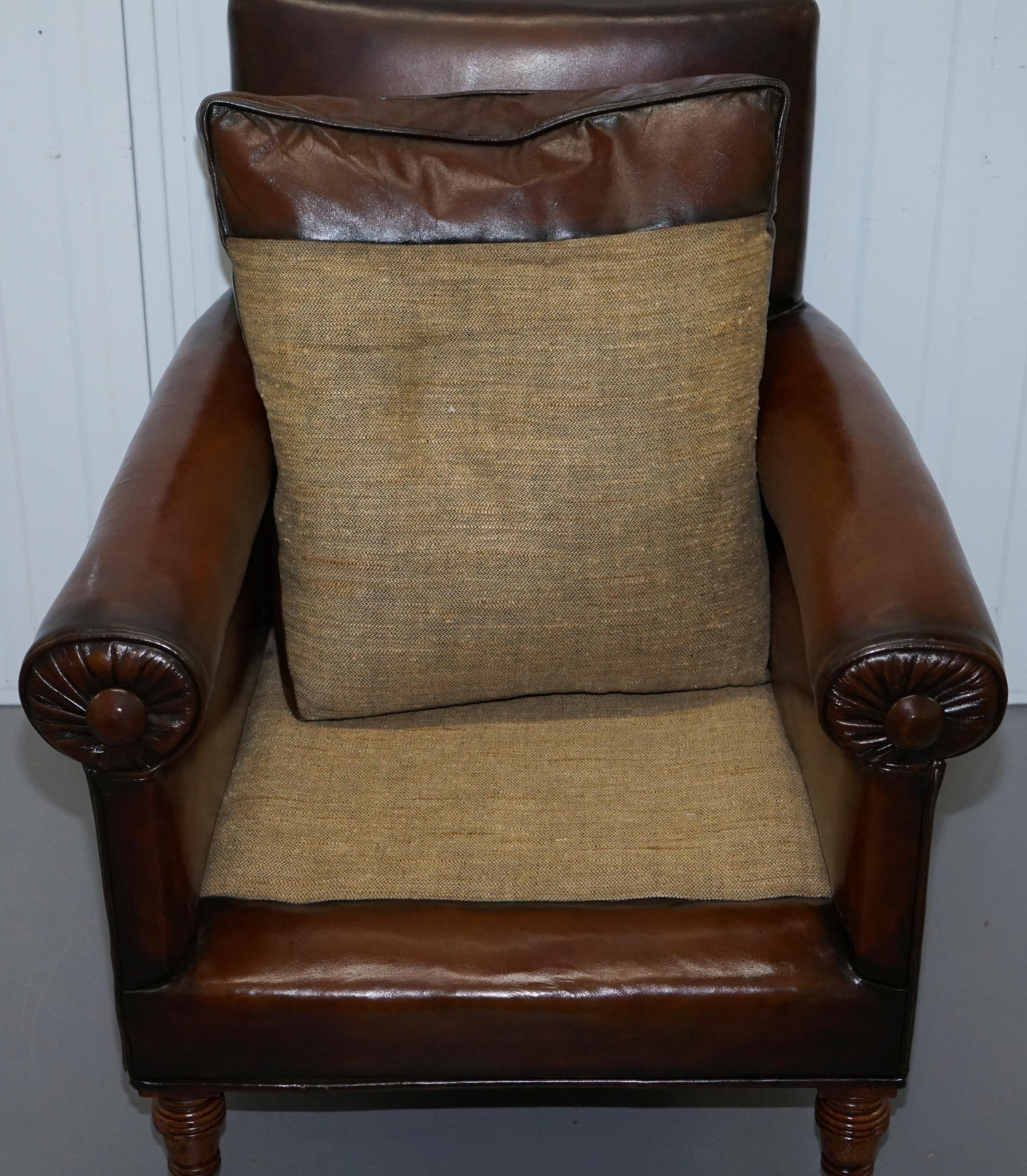 Rare Bluster Arm Hand Dyed Brown Leather Maple & Co. Victorian Club Armchair 7