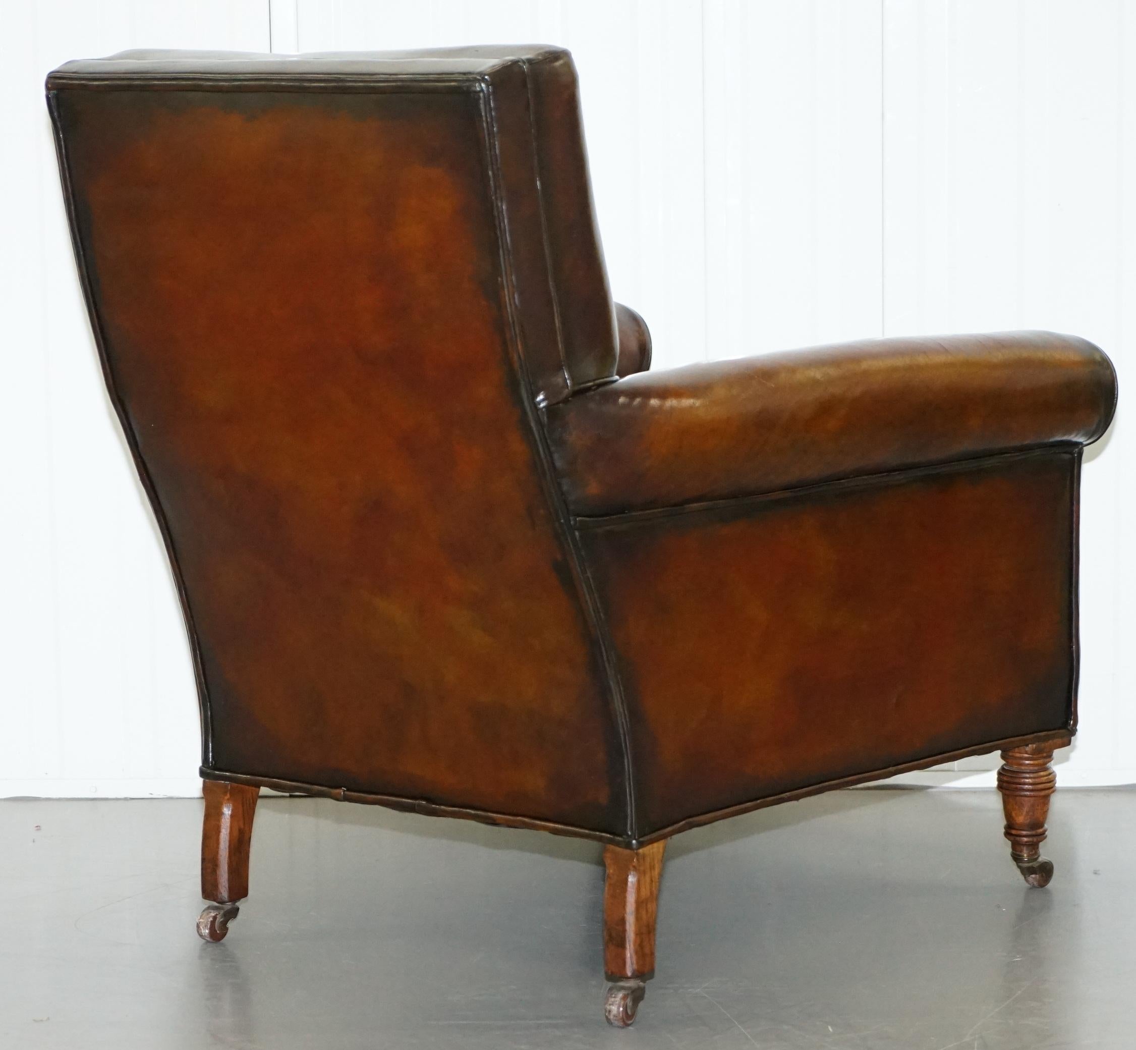 Rare Bluster Arm Hand Dyed Brown Leather Maple & Co. Victorian Club Armchair 9