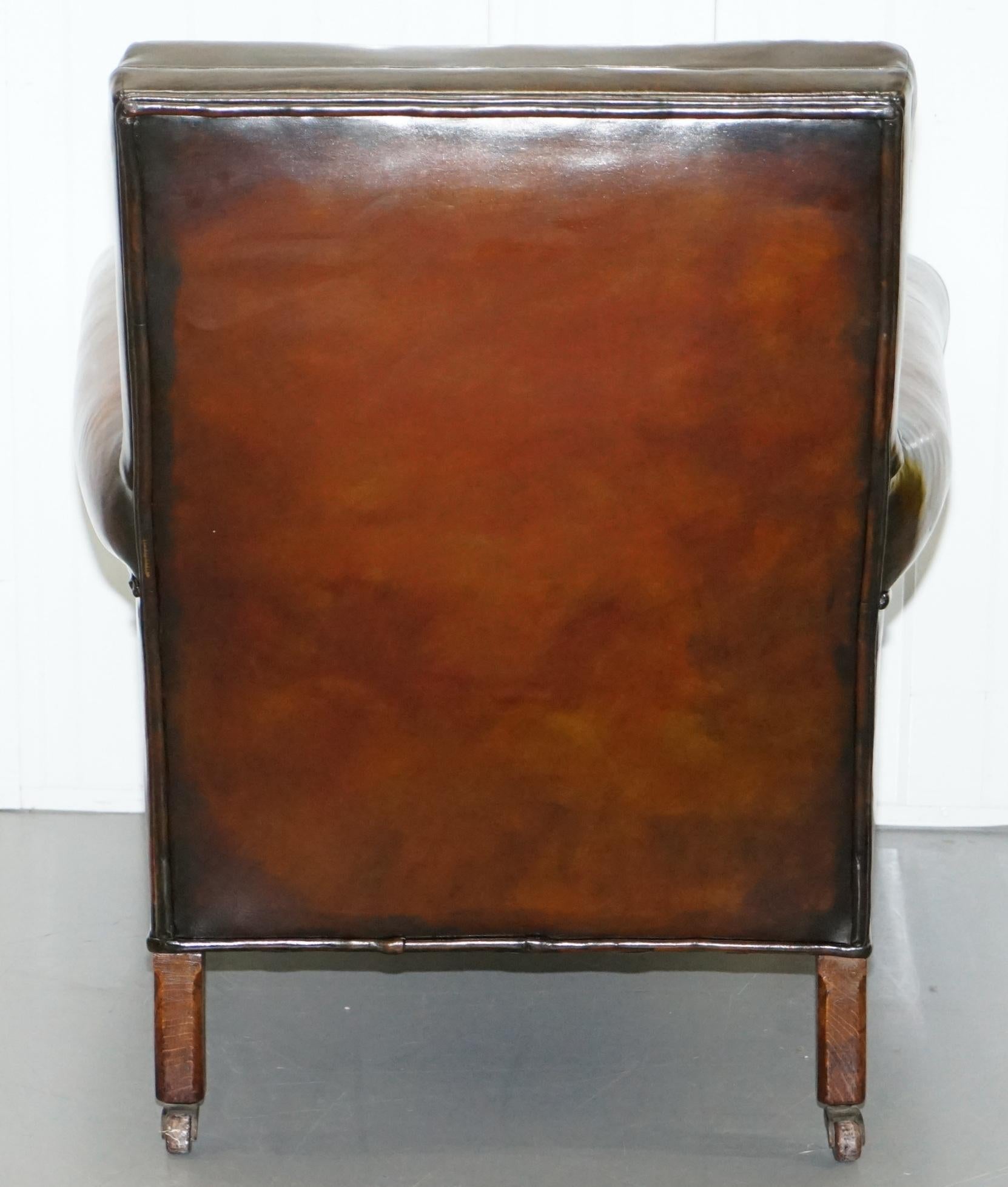 Rare Bluster Arm Hand Dyed Brown Leather Maple & Co. Victorian Club Armchair 10