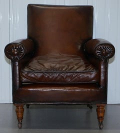 Rare Bluster Arm Hand Dyed Brown Leather Maple & Co. Victorian Club Armchair