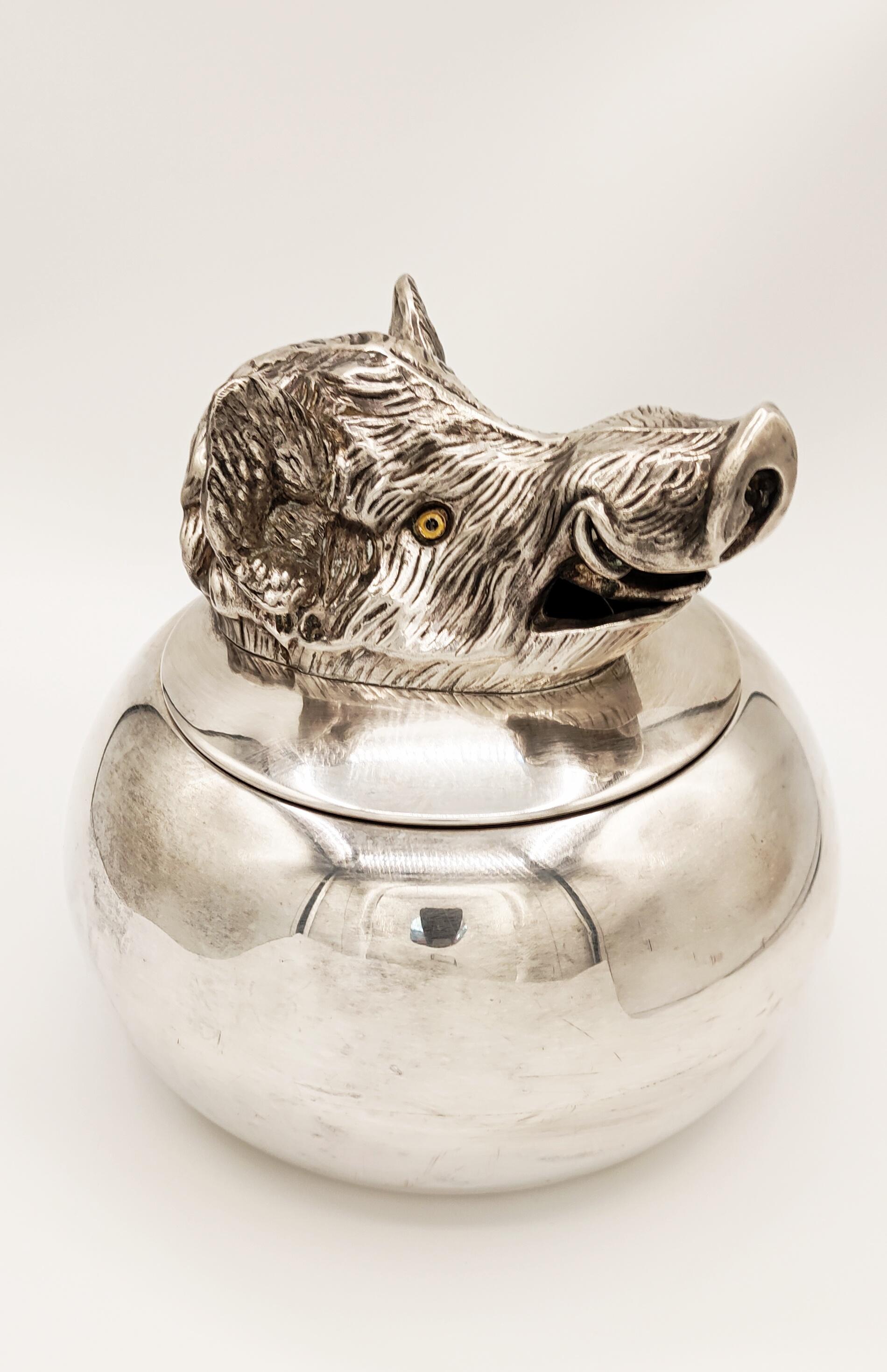 Spanish Rare Boar Silver Plated Ice Bucket by Valenti, Spain, 1970s