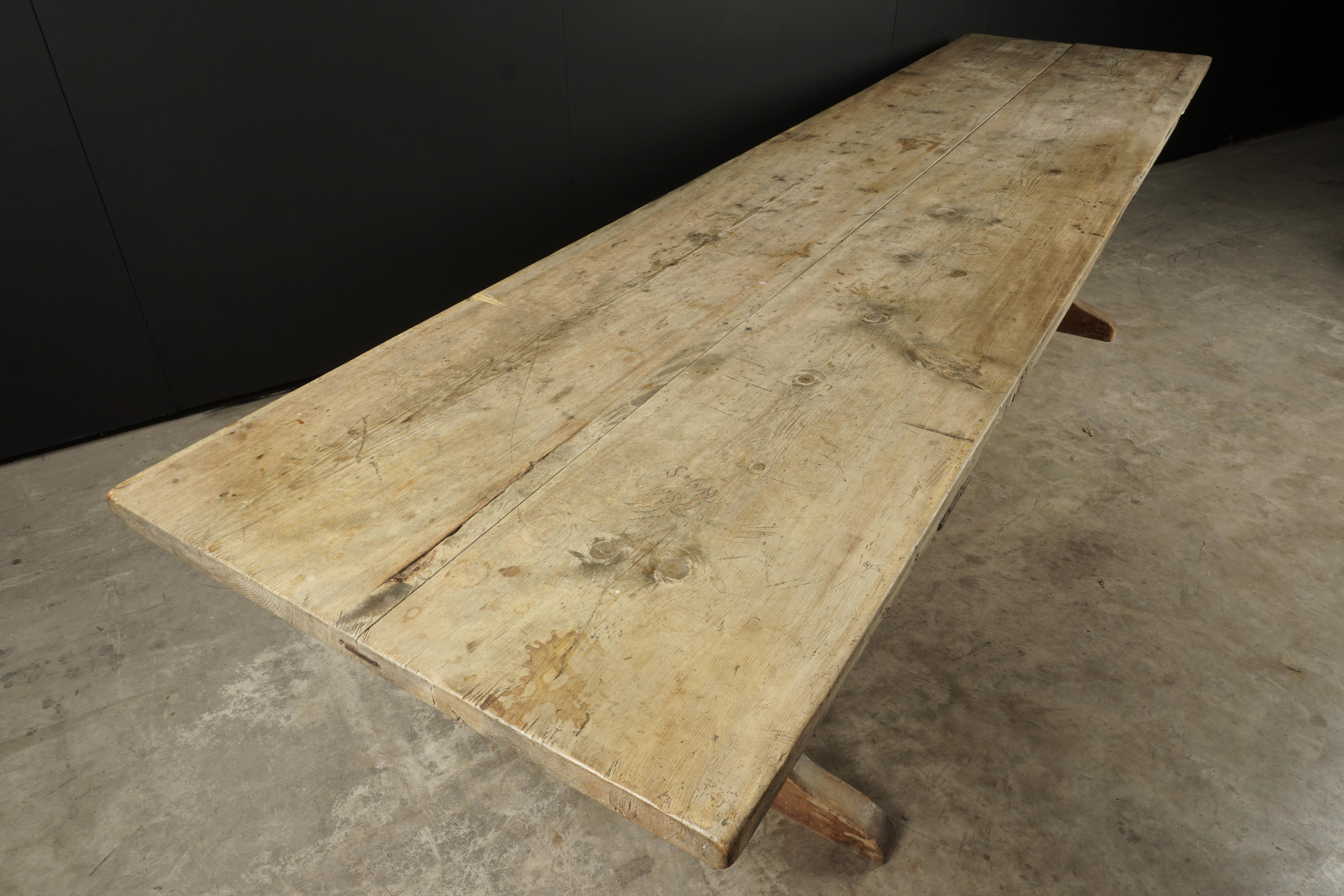 Rare Large Pine Bockbord Dining Table from Norway, circa 1800 2