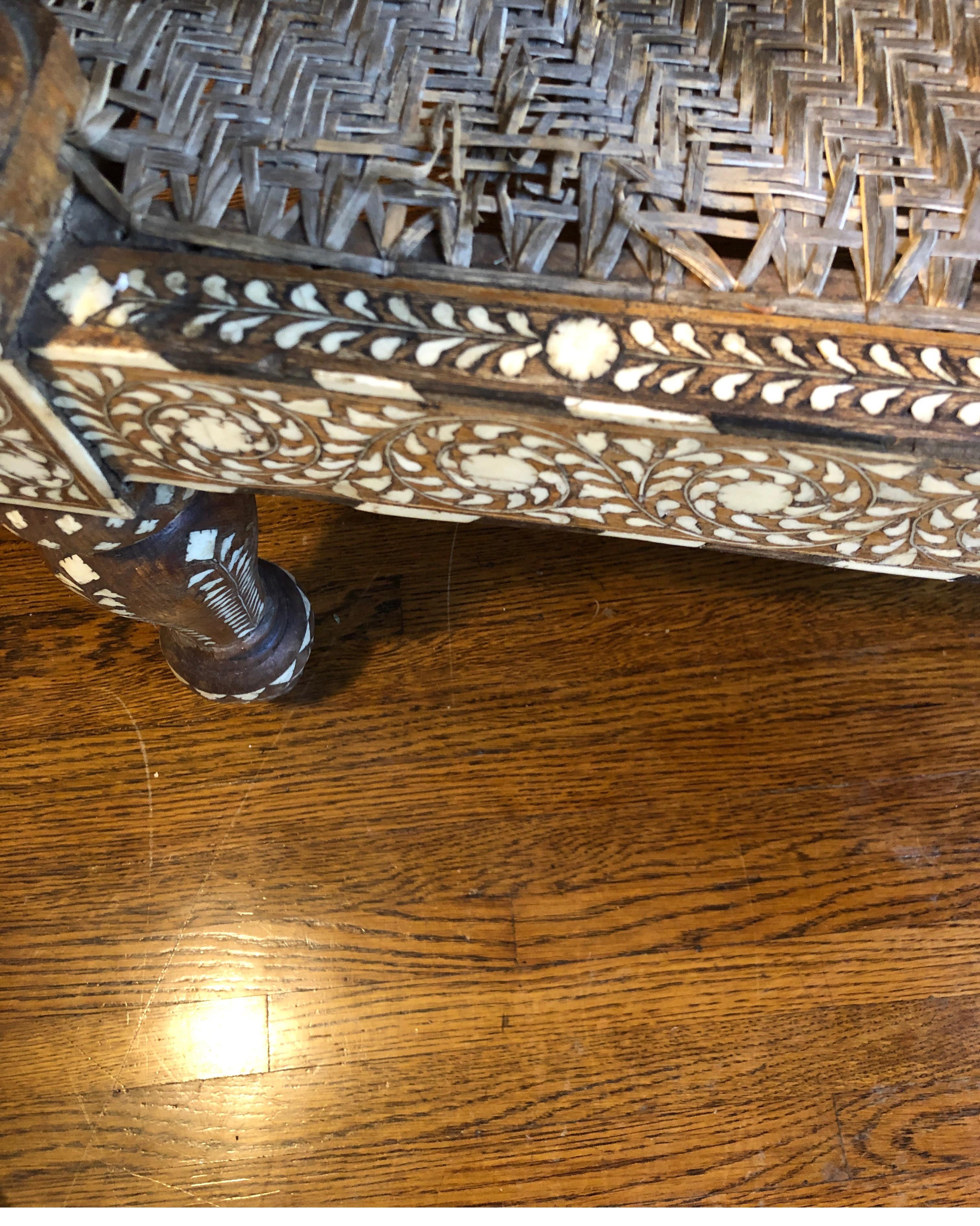 Rare Bone and Eboyn Inlaid Plantation Cane Chair, Anglo-Indian 5